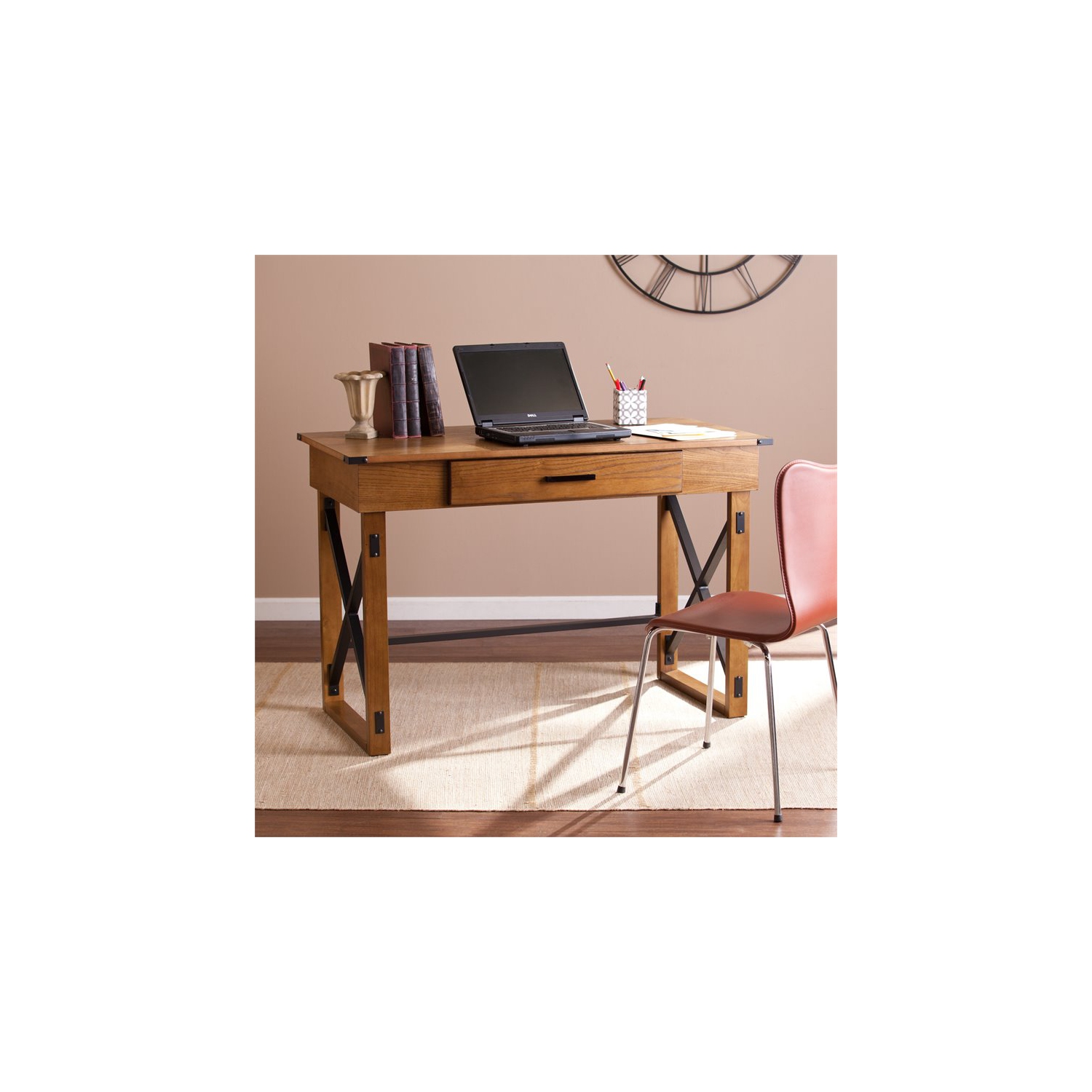 SEI Furniture Canton Height Adjustable Desk in Glazed Pine