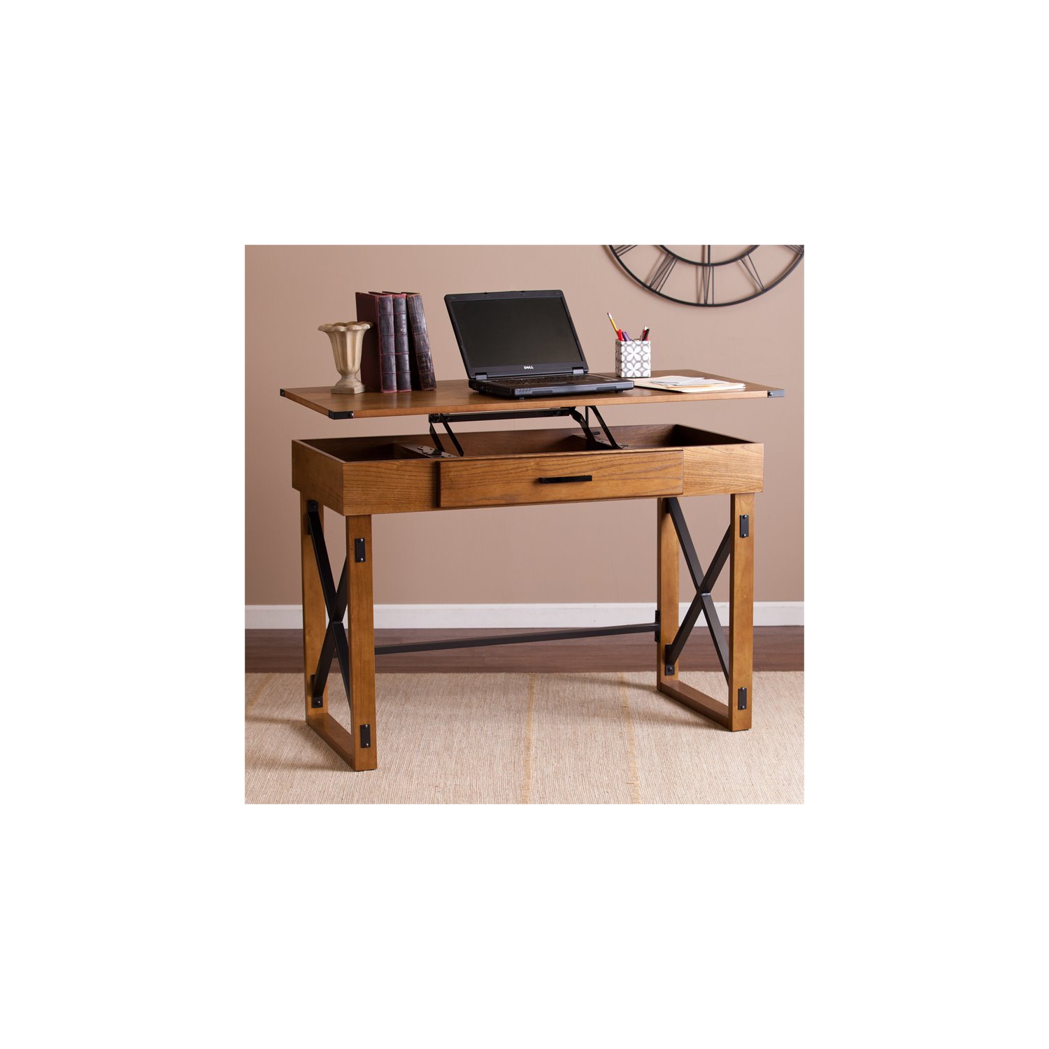 SEI Furniture Canton Height Adjustable Desk in Glazed Pine