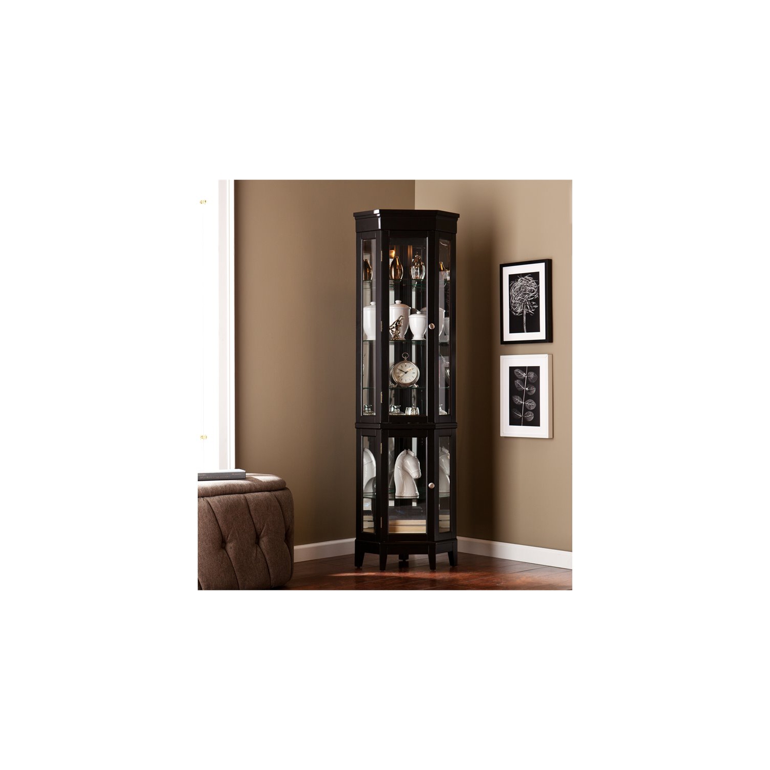 SEI Furniture Essex Corner Curio in Black