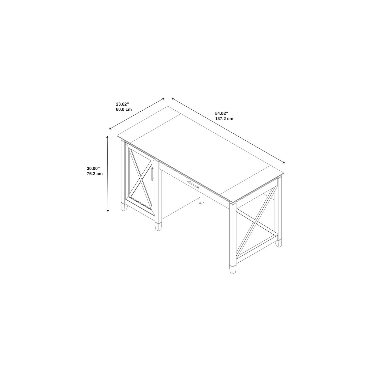 Key West 54W Computer Desk with Storage in Washed Gray - Engineered Wood