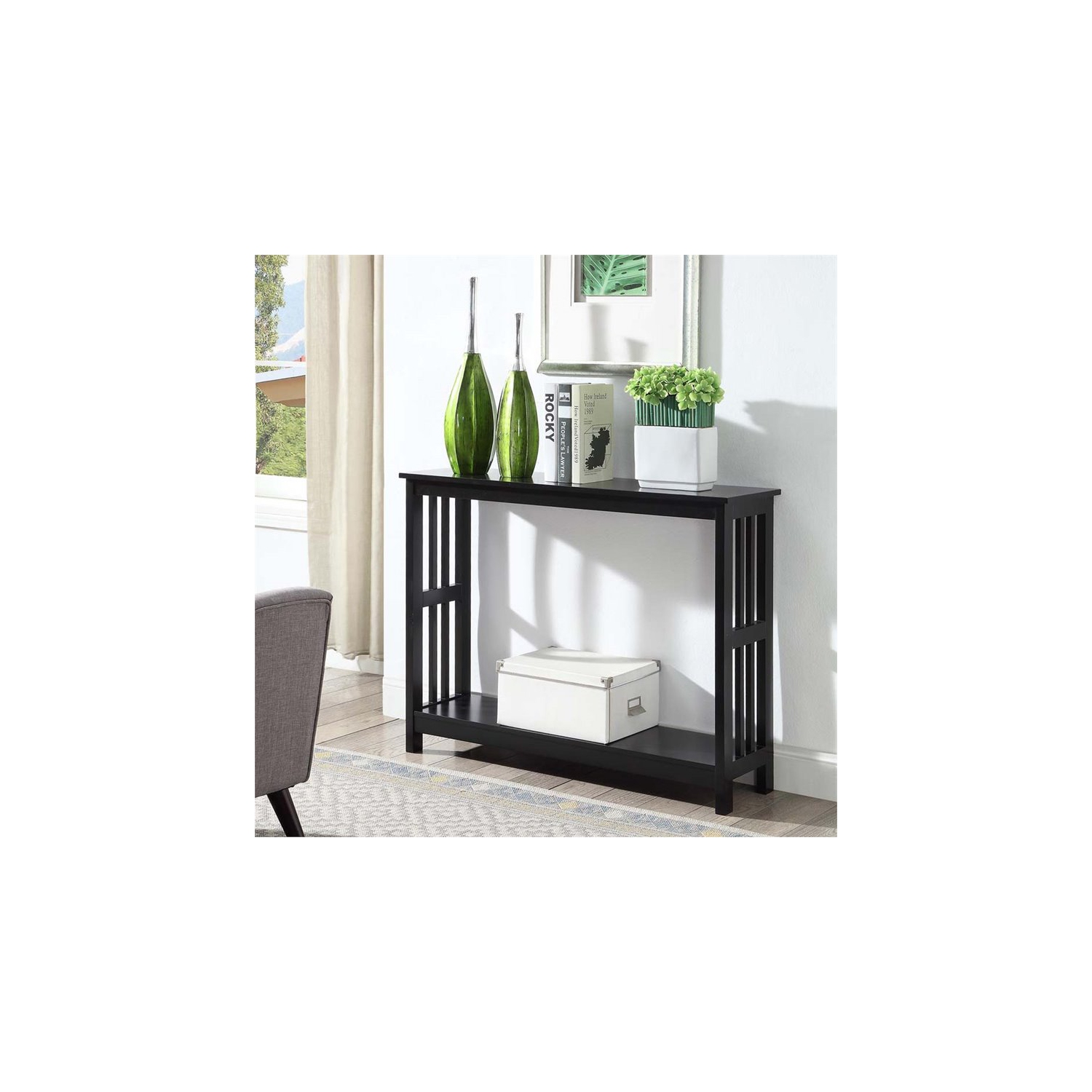 Convenience Concepts Mission Console Table in Black Wood Finish