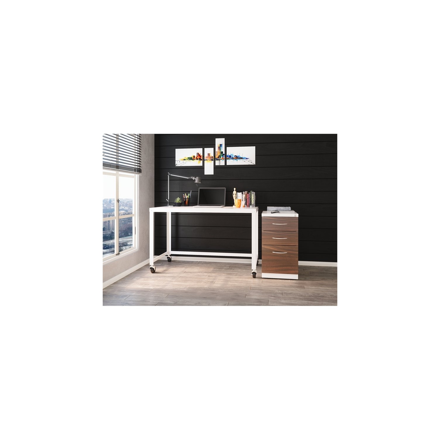 Hirsh Ready-to-assemble 48-inch Wide Mobile Metal Desk White