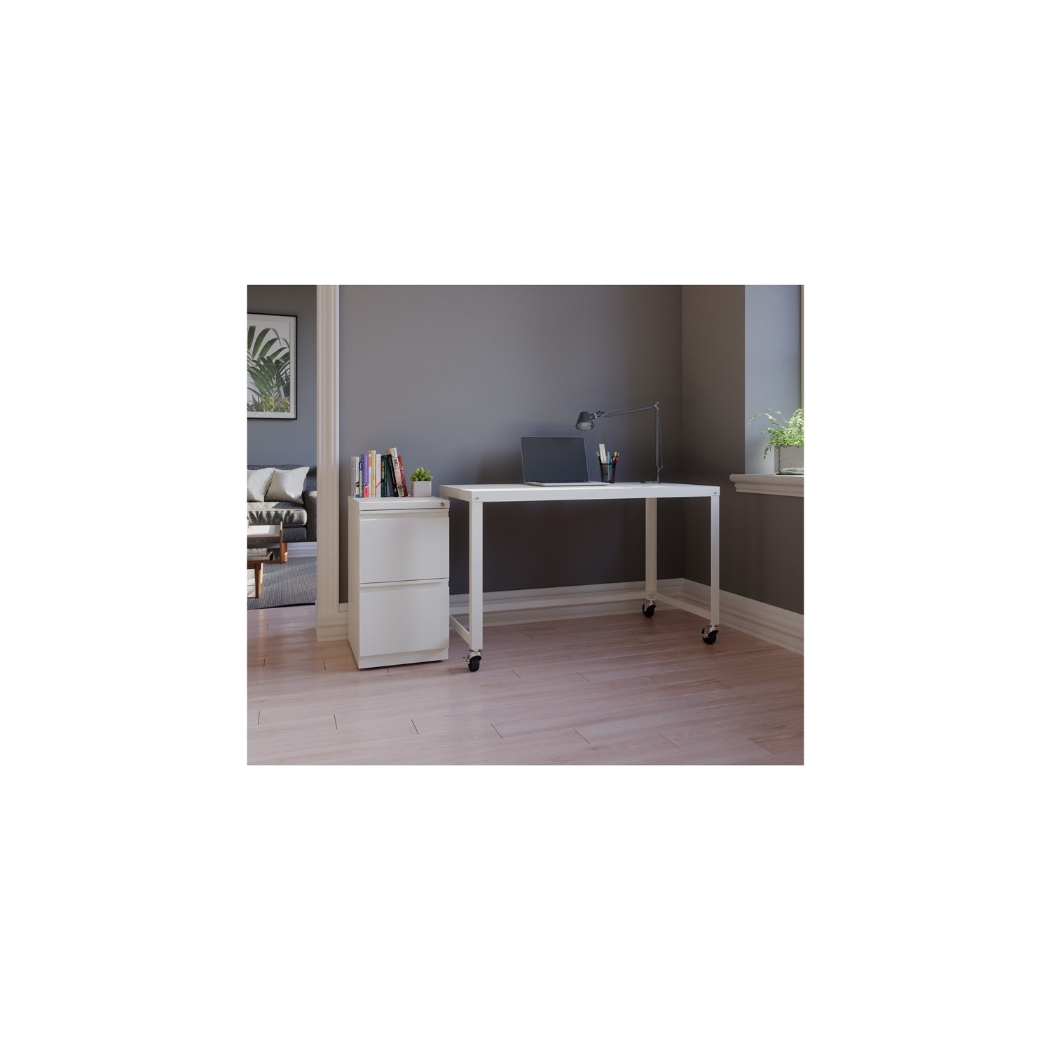 Hirsh Ready-to-assemble 48-inch Wide Mobile Metal Desk White