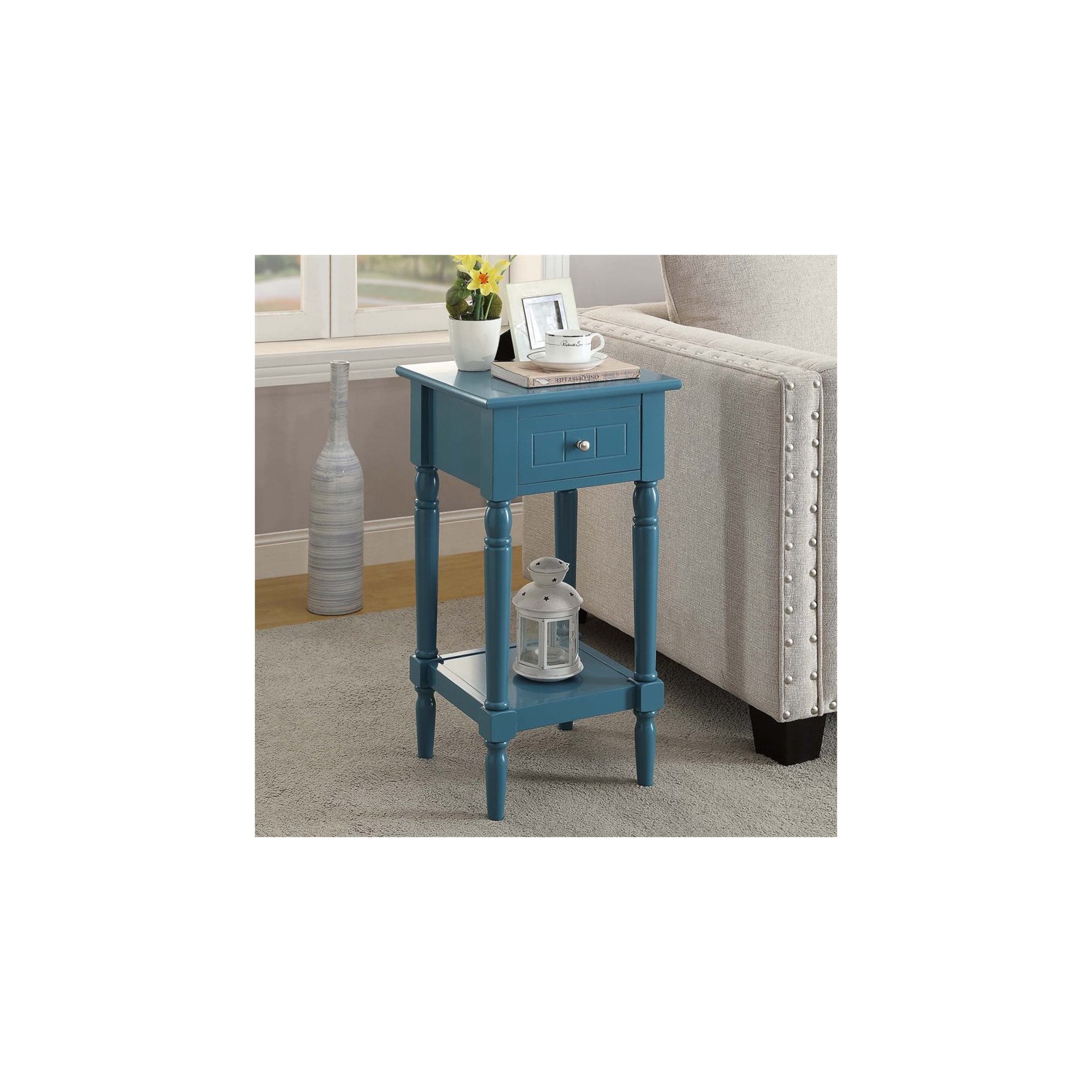 Convenience Concepts French Country Khloe Square End Table in Blue Wood Finish