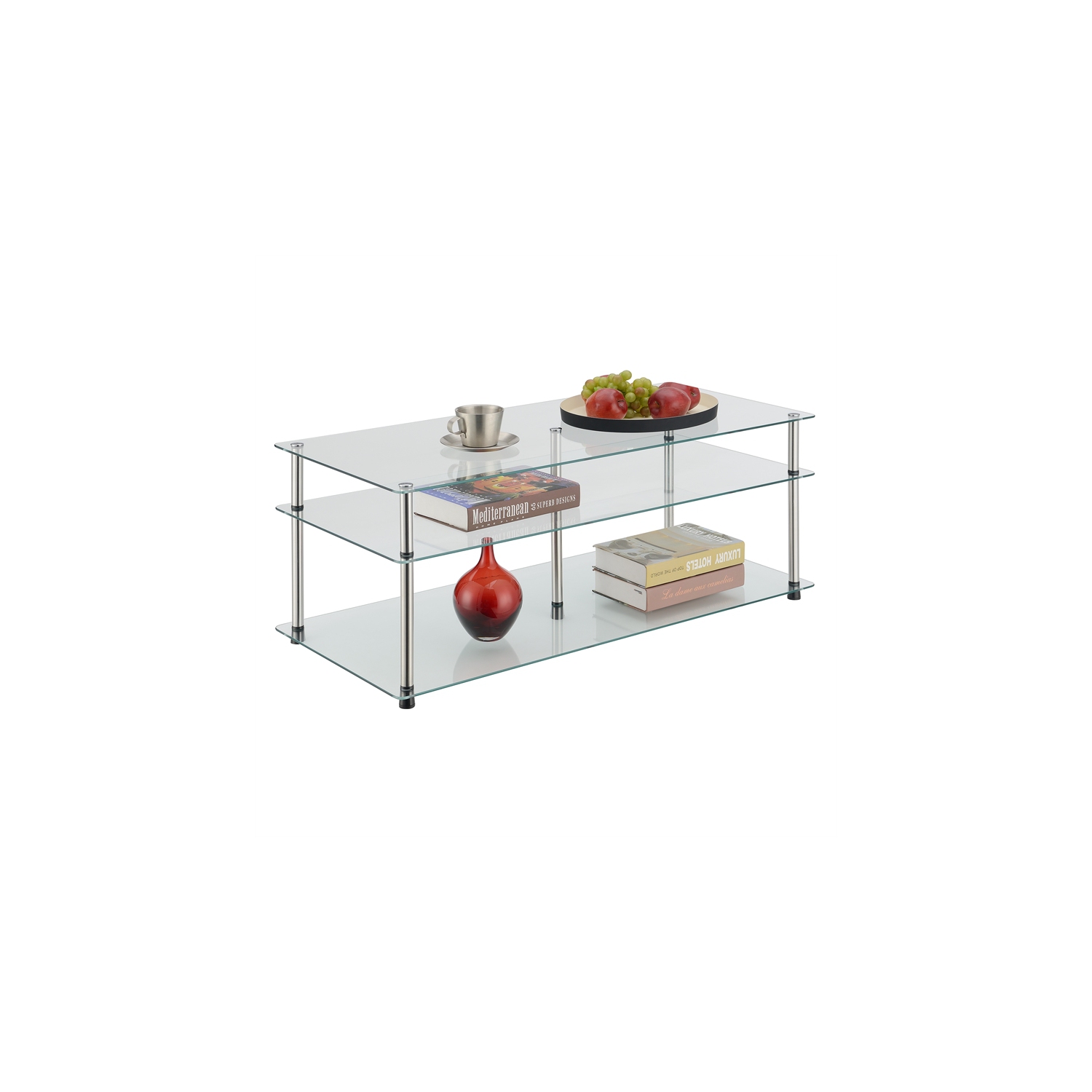 Convenience Concepts Designs2Go Three-Tier Coffee Table with Clear Glass Shelves