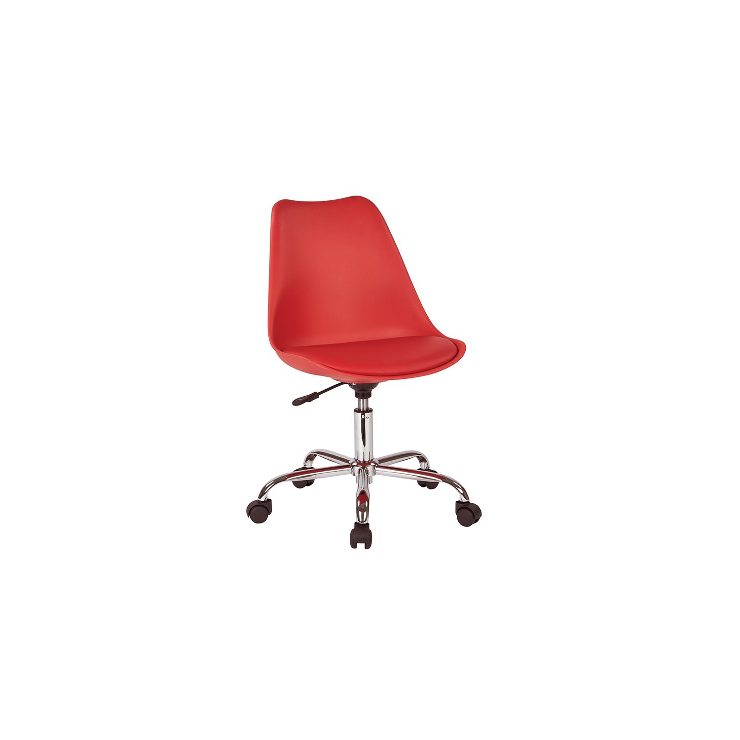 Fauteuil de bureau en similicuir rouge Emerson avec base chromée pneumatique