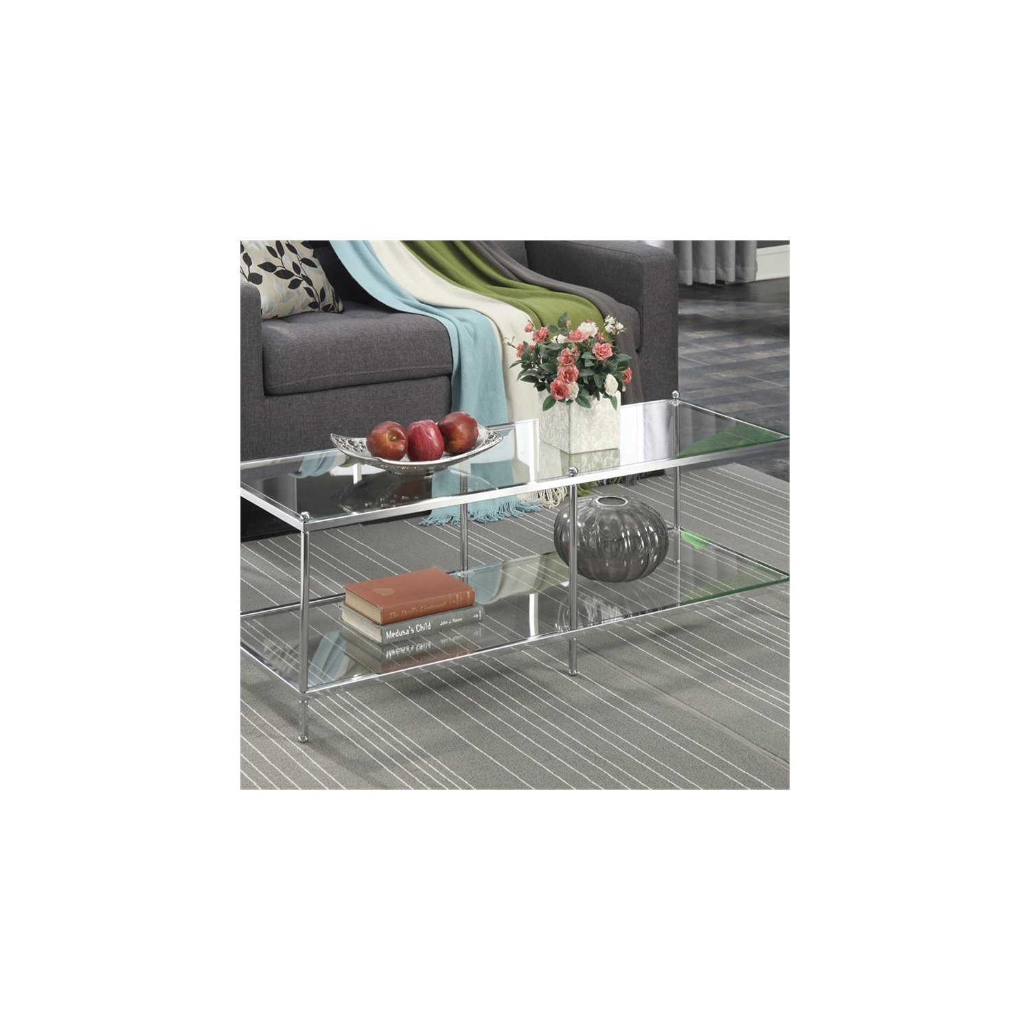 Convenience Concepts Royal Crest Coffee Table in Clear Glass With Chrome Frame