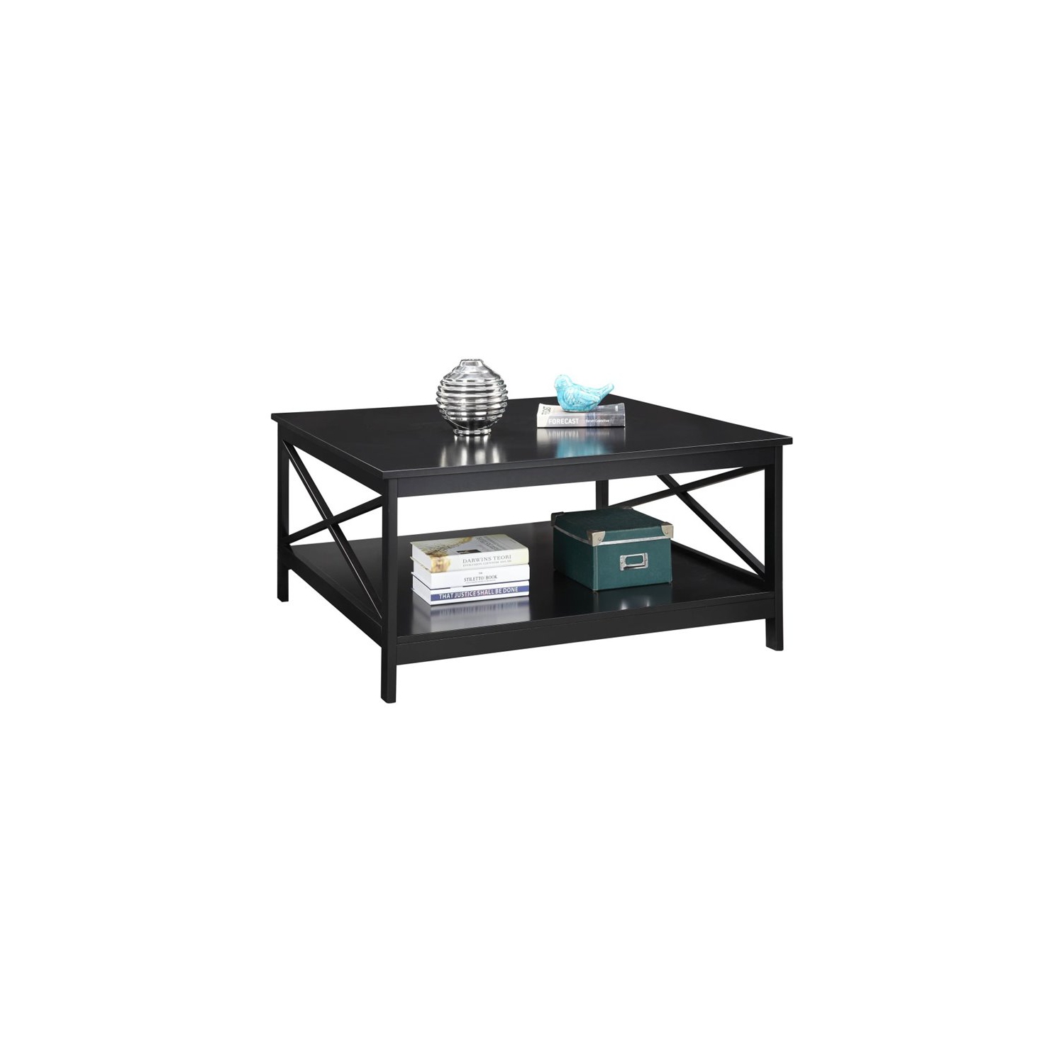 Convenience Concepts Oxford 36" Square Coffee Table in Black Wood Finish