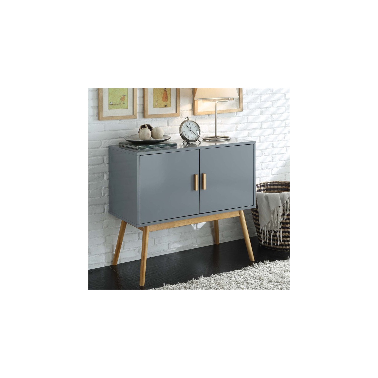 Convenience Concepts Oslo Storage Console Table in Gray and Black Wood Finish