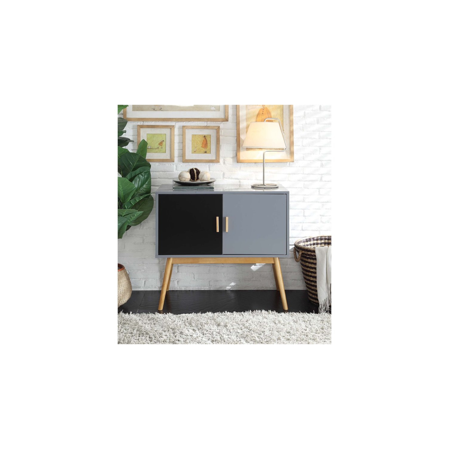 Convenience Concepts Oslo Storage Console Table in Gray and Black Wood Finish
