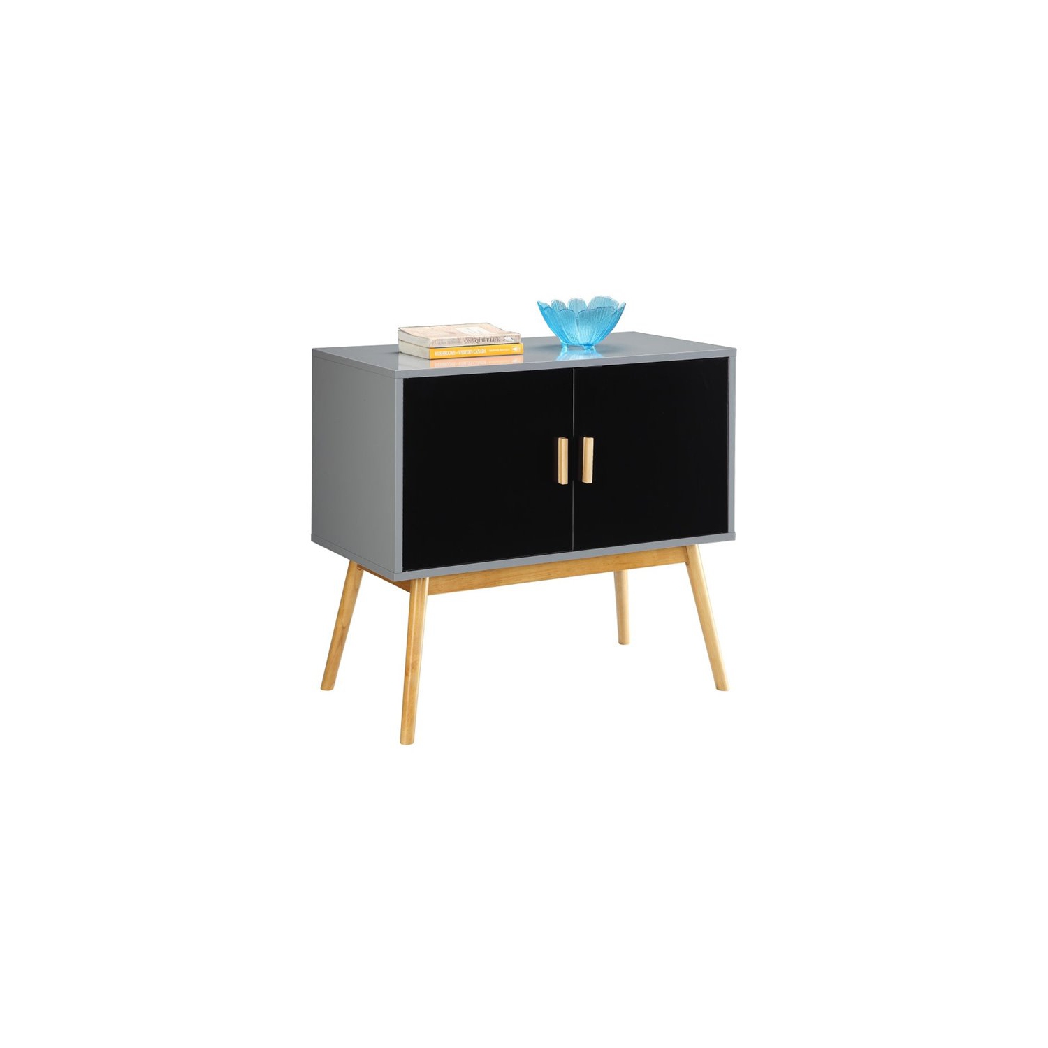 Convenience Concepts Oslo Storage Console Table in Gray and Black Wood Finish