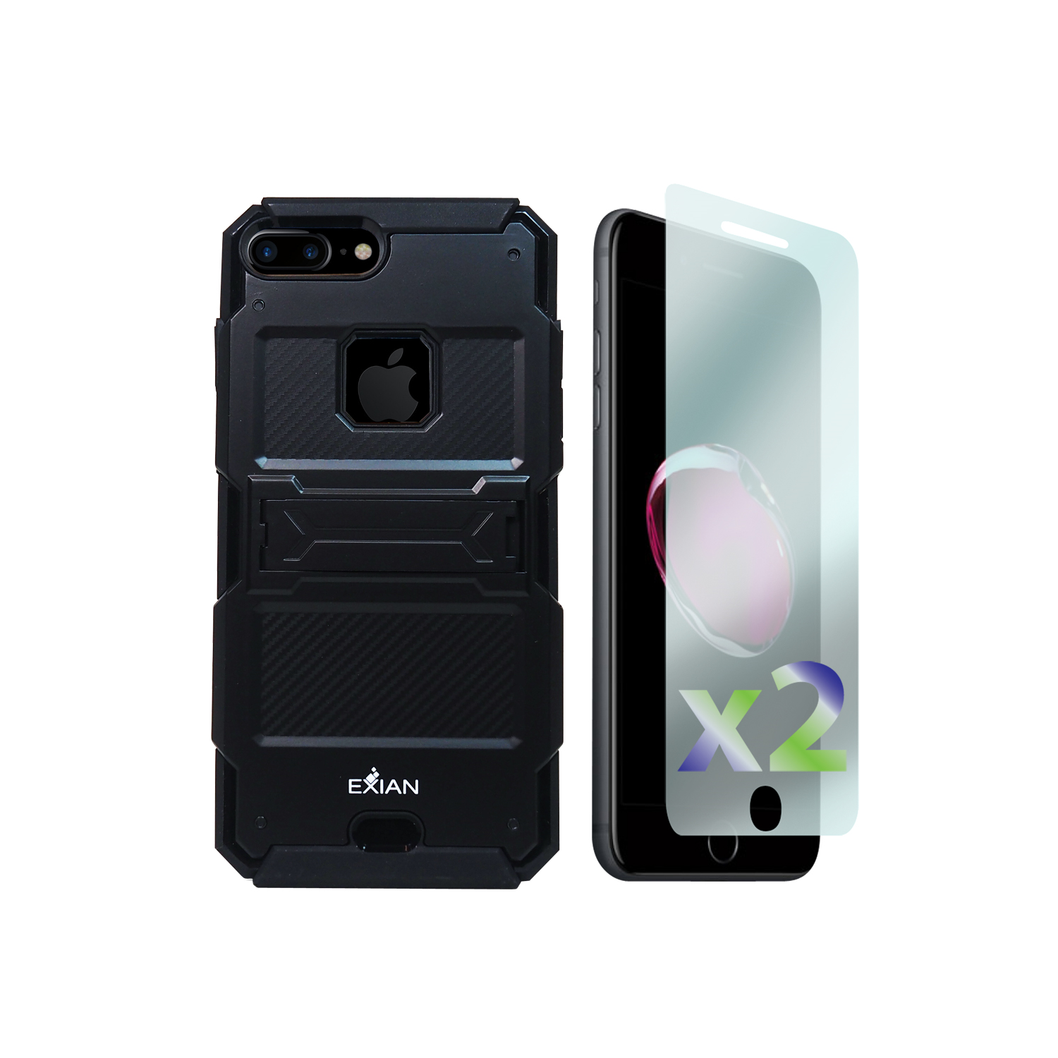 Exian Fitted Hard Shell Case for iPhone 8 Plus;iPhone 7 Plus - Black