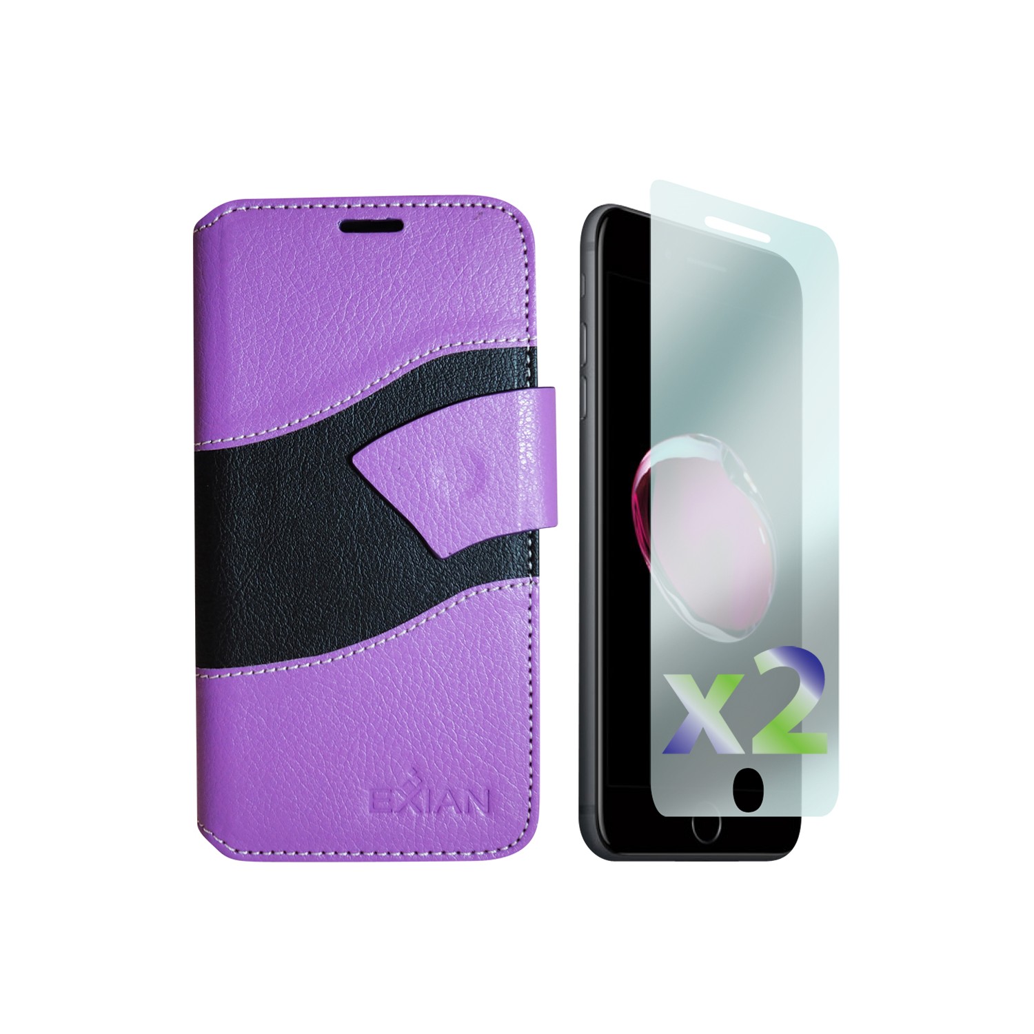 Étui souple ajusté d’Exian pour iPhone 8 plus; iPhone 7 plus - Noir; Violet