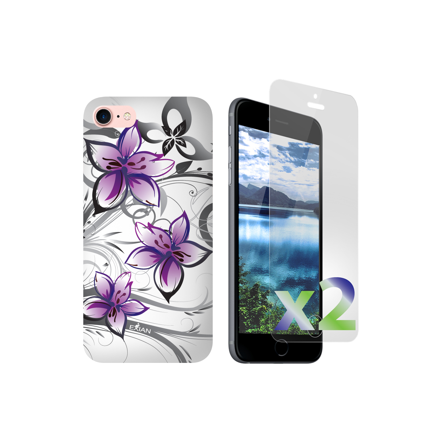 Exian Fitted Soft Shell Case for iPhone 8;iPhone 7 - White;Purple