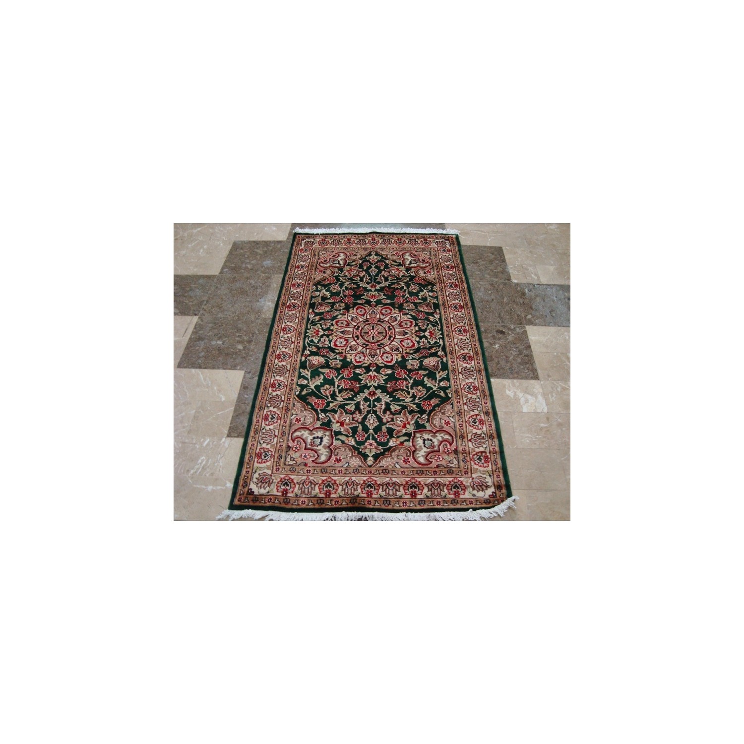 Ahmedani Royal Dark Green Ivory Beauty Floral Oriental Rug Hand Knotted Wool Silk Carpet 5.1' x 3.1' Area Rug - Dark Green