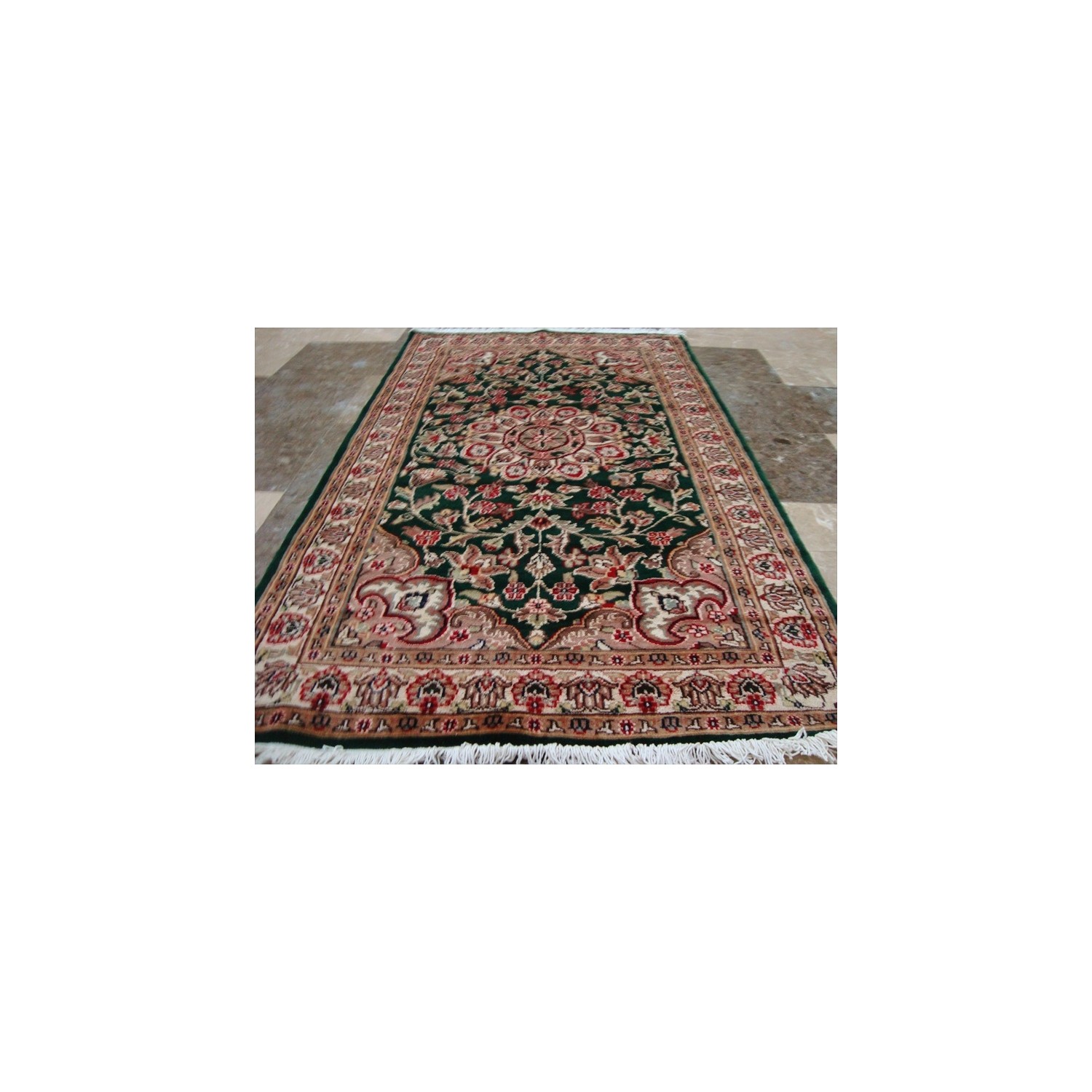 Ahmedani Royal Dark Green Ivory Beauty Floral Oriental Rug Hand Knotted Wool Silk Carpet 5.1' x 3.1' Area Rug - Dark Green