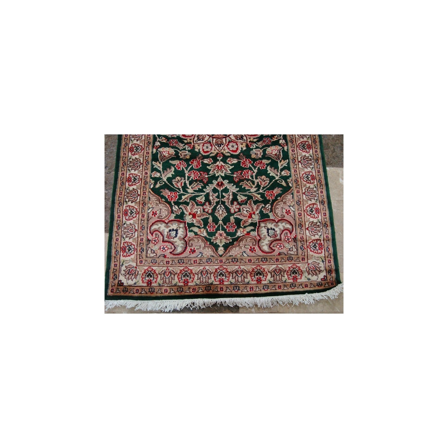 Ahmedani Royal Dark Green Ivory Beauty Floral Oriental Rug Hand Knotted Wool Silk Carpet 5.1' x 3.1' Area Rug - Dark Green