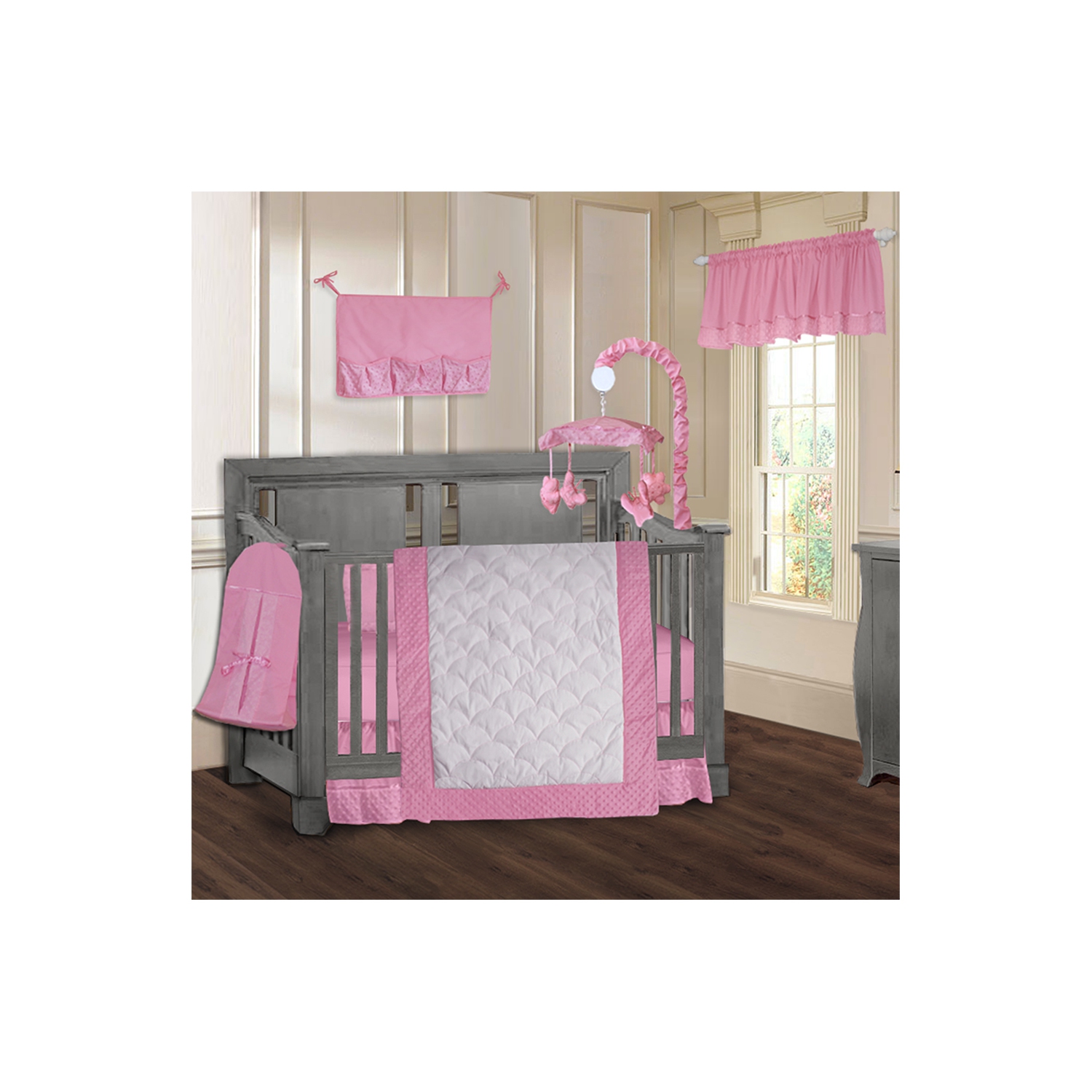 BabyFad Minky Pink 9 Piece Baby Crib Bedding