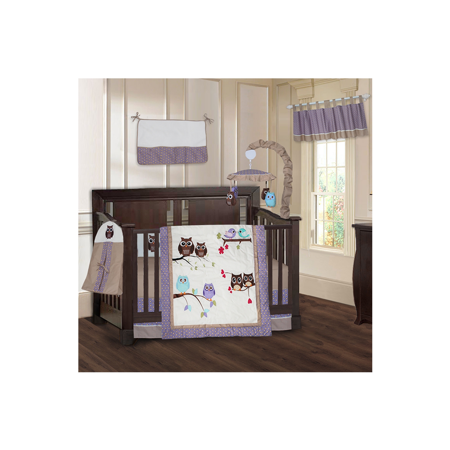 Ensemble de literie 9 pièces pour lit de bébé violet hibou de BabyFad