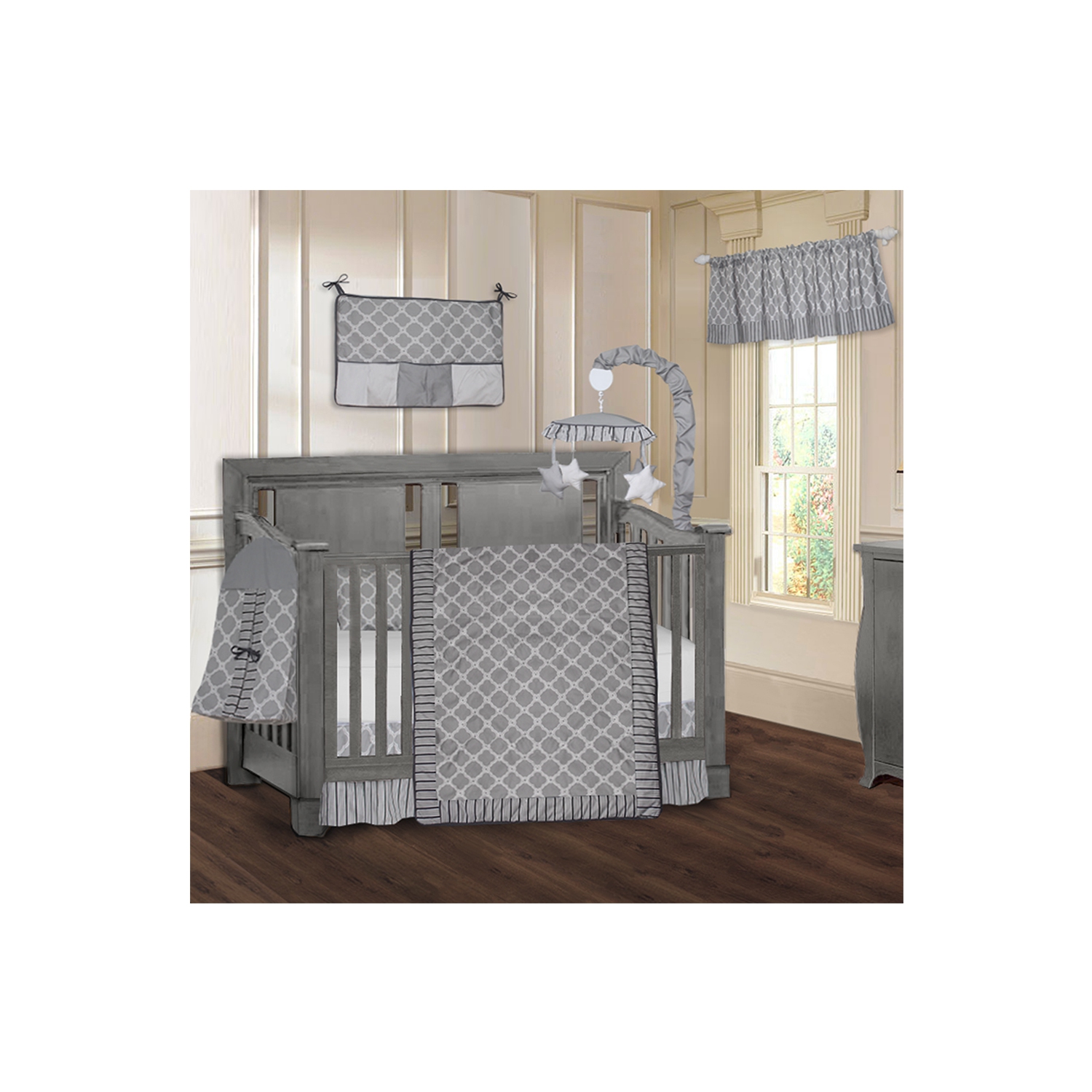 BabyFad Quatrefoil Clover Grey 9 Piece Baby Crib Bedding