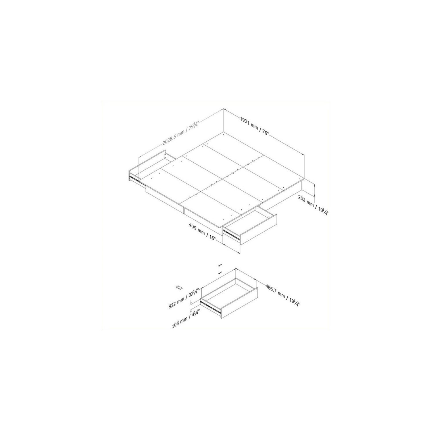 Lit plateforme king avec tiroirs Step One, Blanc solide de Meubles South Shore