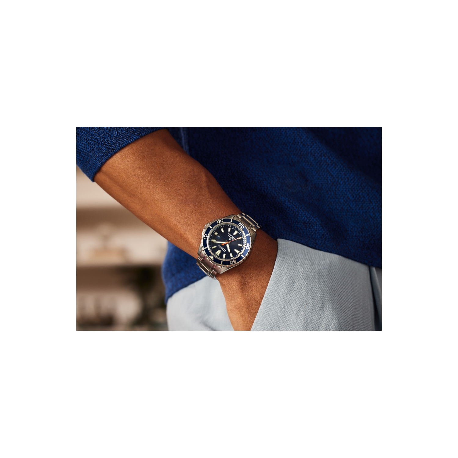 Citizen Mens Promaster Dive Eco-Drive Watch 45mm Silver-Tone Stainless Steel Case and Bracelet with Blue Dial