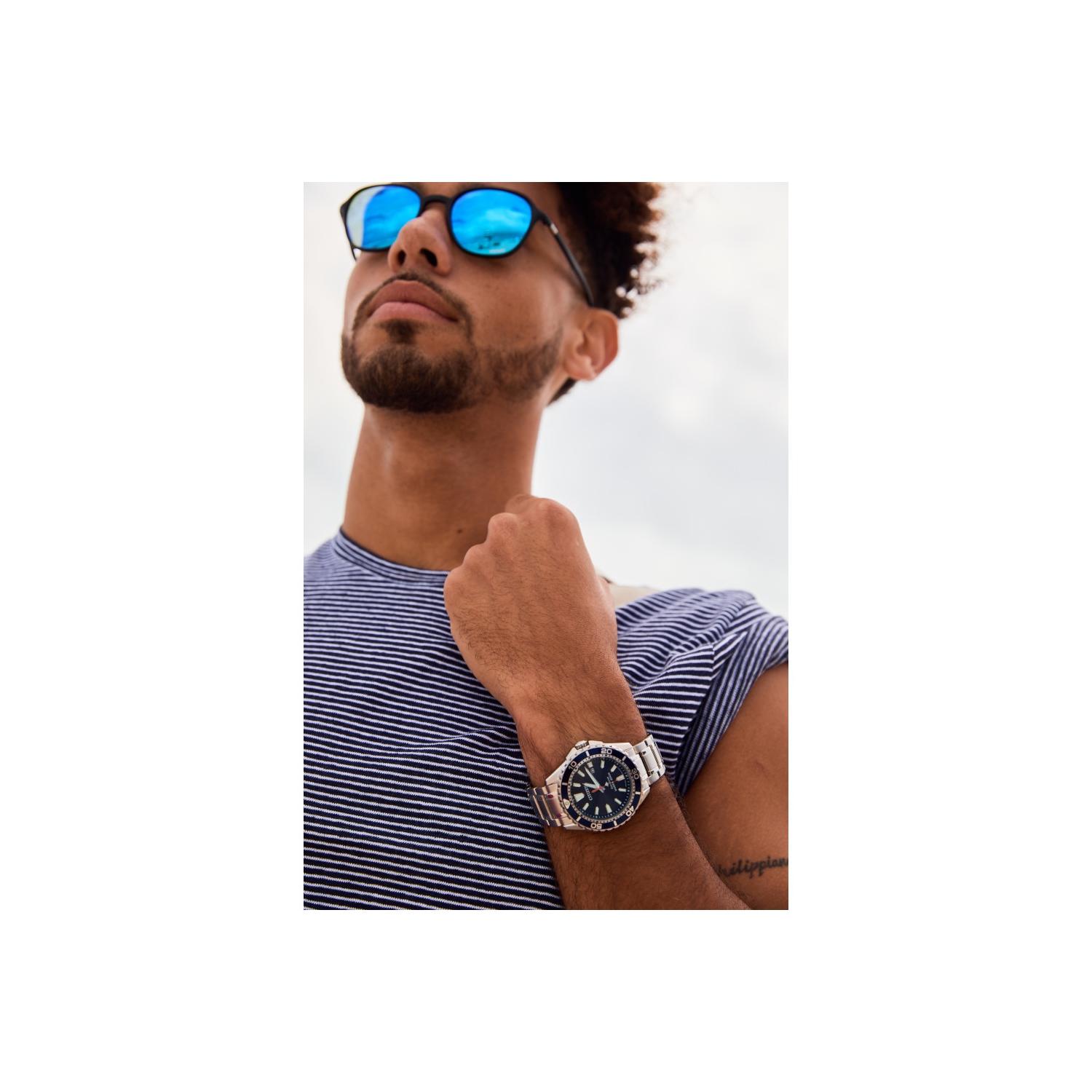 Citizen Mens Promaster Dive Eco-Drive Watch 45mm Silver-Tone Stainless Steel Case and Bracelet with Blue Dial