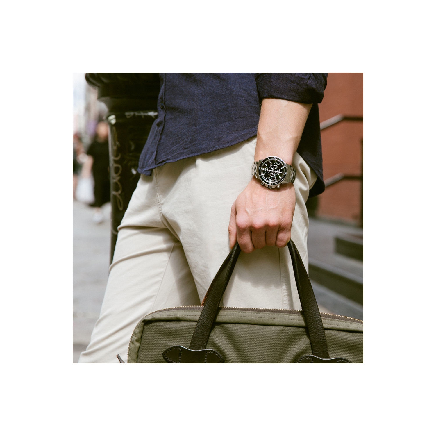 Bulova Mens Marine Star Quartz Watch 45mm Silver-Tone Stainless Steel Case and Bracelet with Black Dial