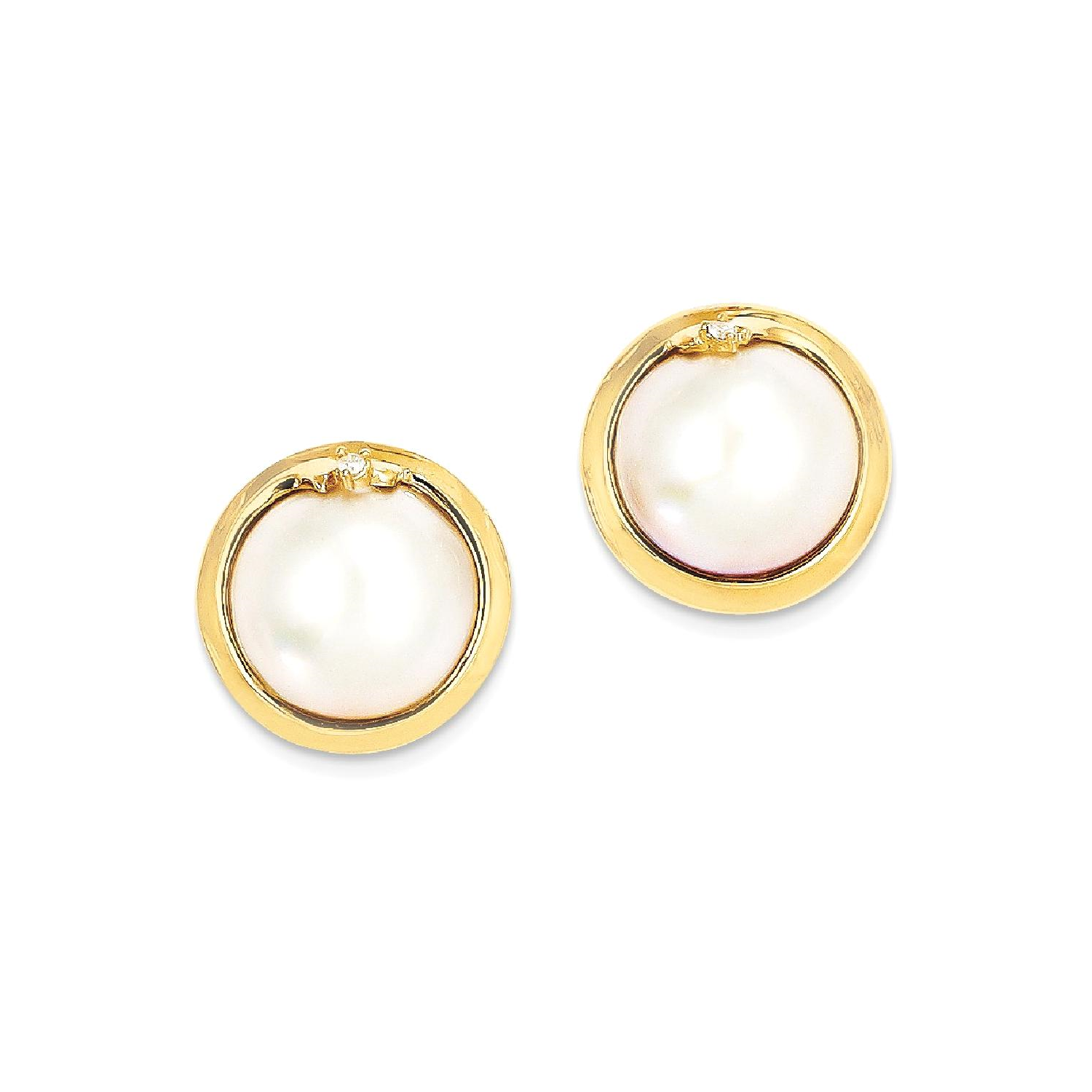IceCarats 14k Yellow Gold 10 12mm Cultured Mabe Pearl Diamond Post Stud Ball Button Earrings