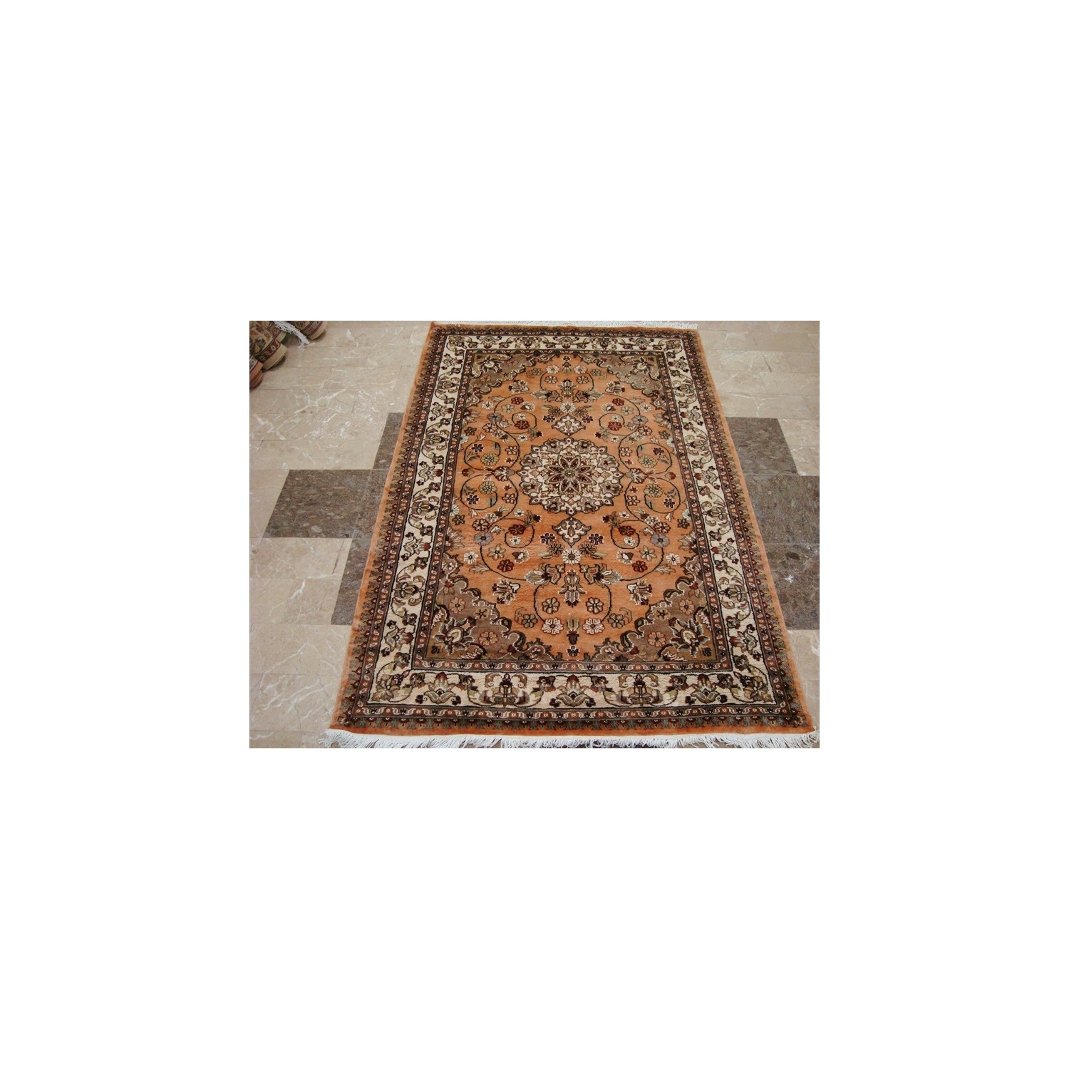Ahmedani Awesome Floral Medallion Hand Knotted Oriental Wool Silk Carpet 6.0' x 4.1' Area Rug - Multi-Colour