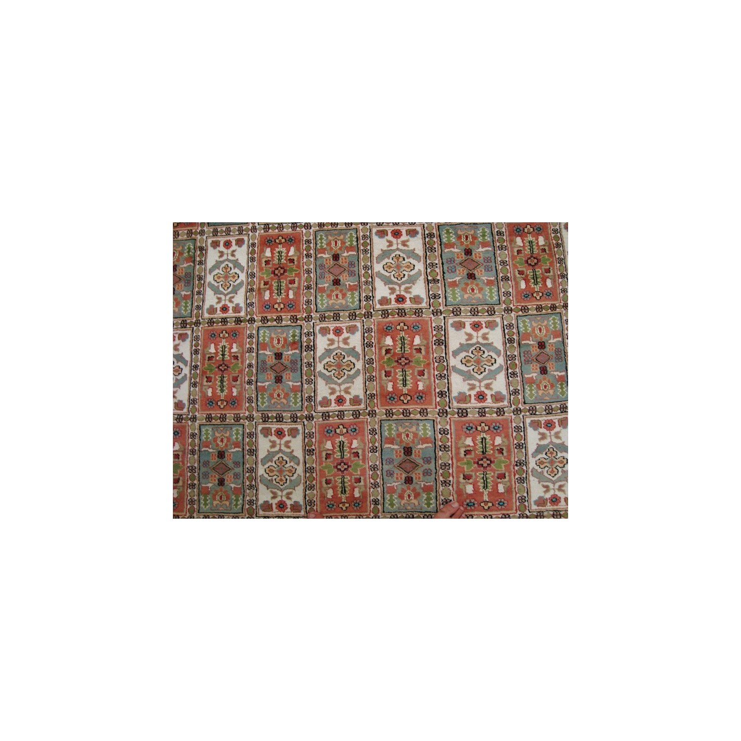 Ahmedani Bakhtiari Floral Blocks Hand Knotted Wool Silk Carpet 12.5' x 9.1' Area Rug - Multi-Colour