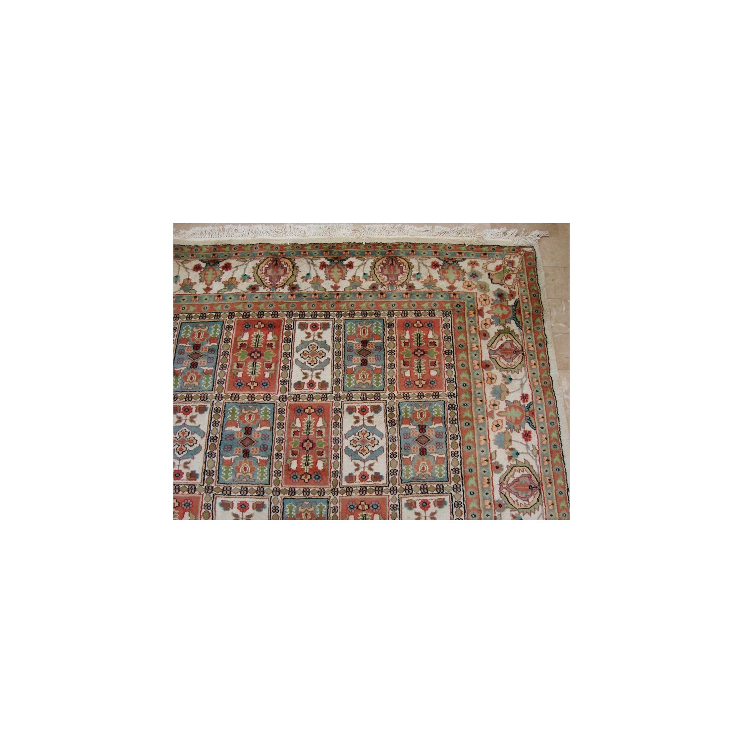 Ahmedani Bakhtiari Floral Blocks Hand Knotted Wool Silk Carpet 12.5' x 9.1' Area Rug - Multi-Colour