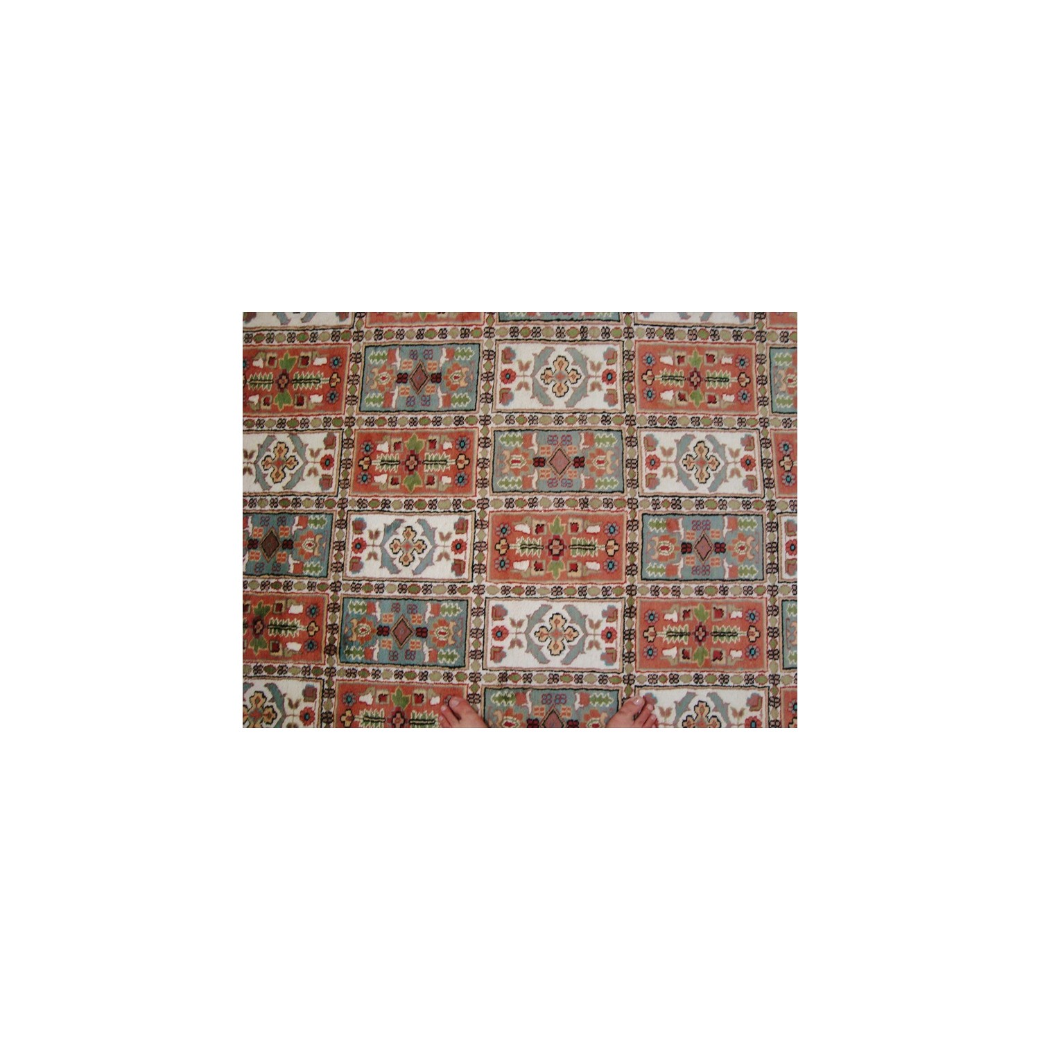 Ahmedani Bakhtiari Floral Blocks Hand Knotted Wool Silk Carpet 12.5' x 9.1' Area Rug - Multi-Colour