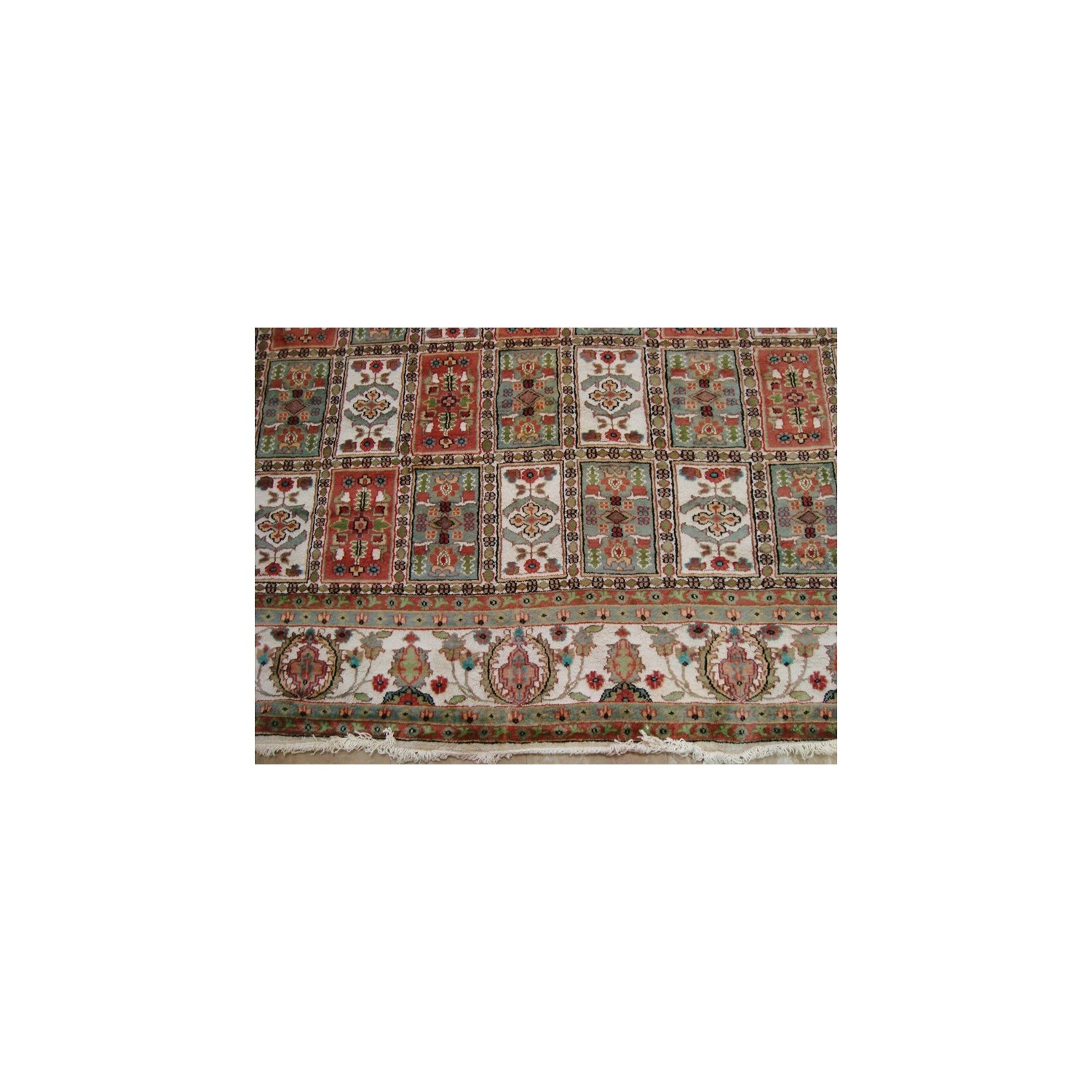 Ahmedani Bakhtiari Floral Blocks Hand Knotted Wool Silk Carpet 12.5' x 9.1' Area Rug - Multi-Colour