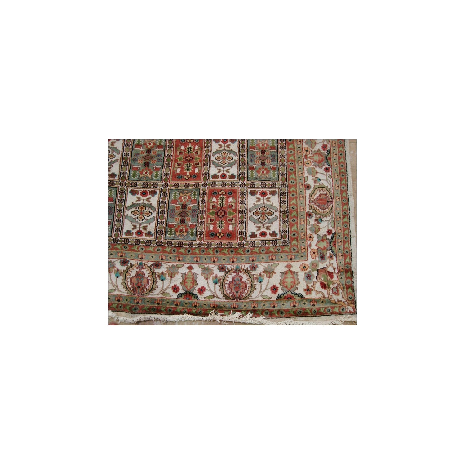 Ahmedani Bakhtiari Floral Blocks Hand Knotted Wool Silk Carpet 12.5' x 9.1' Area Rug - Multi-Colour