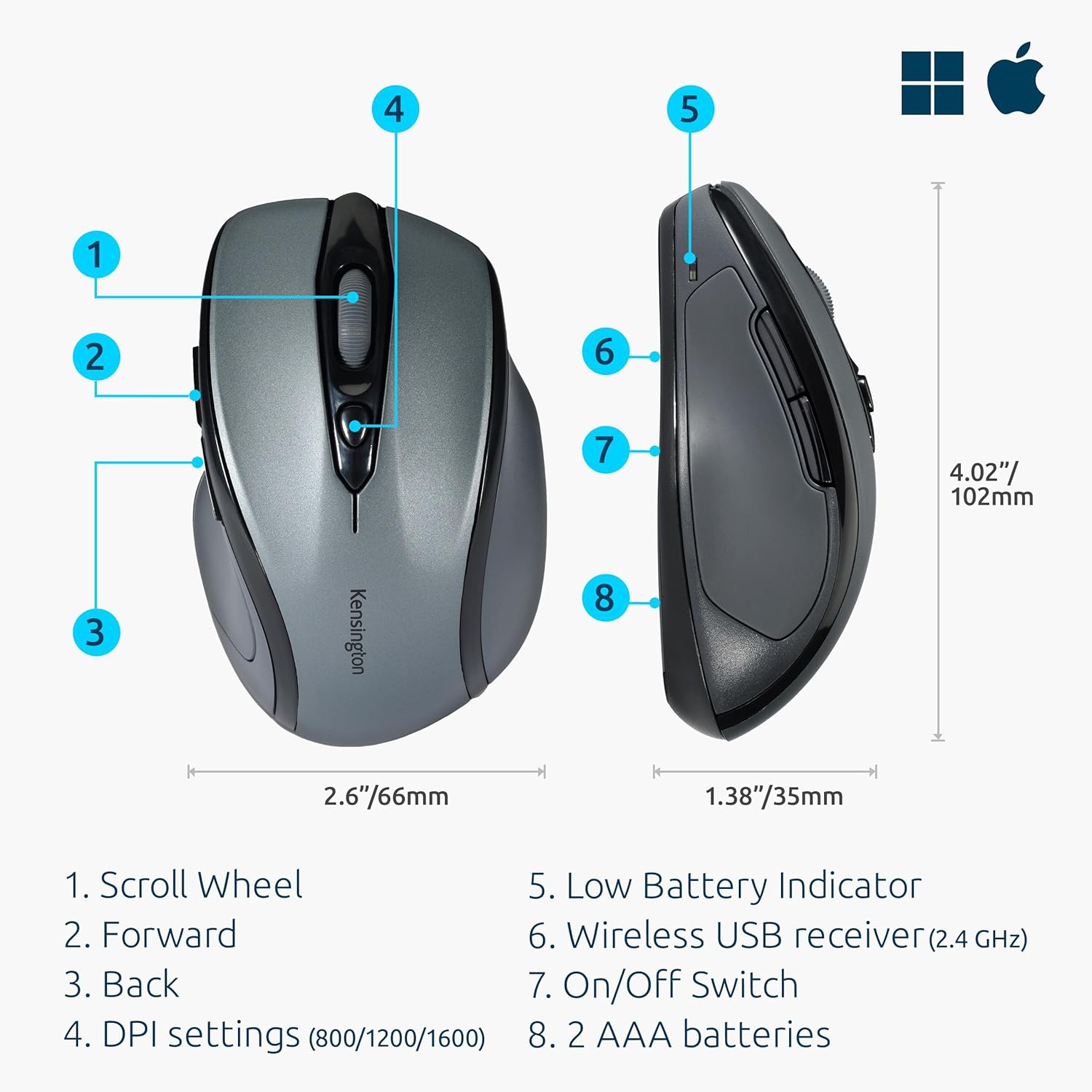 KENSINGTON Pro Fit Wireless Mid-Size Mouse