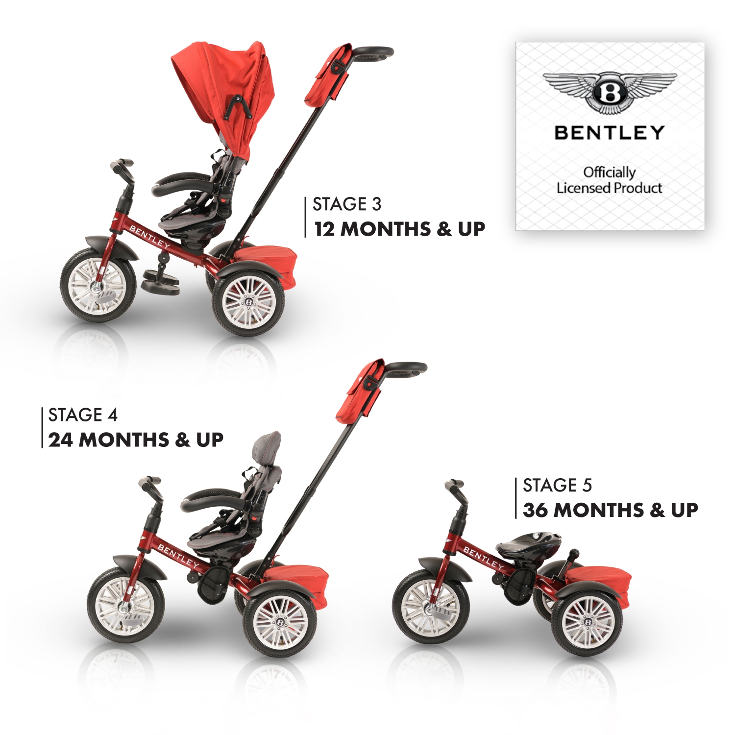 Bentley 6-en-1 Poussette / Tricycle pour enfants - Rouge Dragon