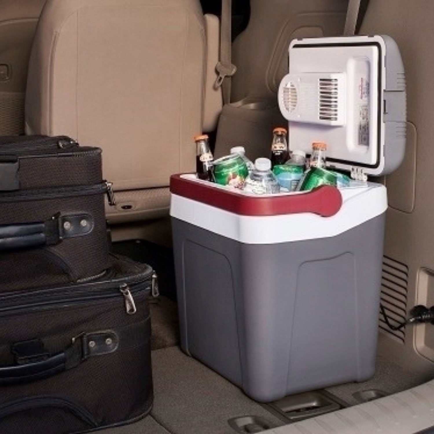 Glacière électrique à poignée autoverrouillable 12 V 24 L de Koolatron - Gris/Rouge