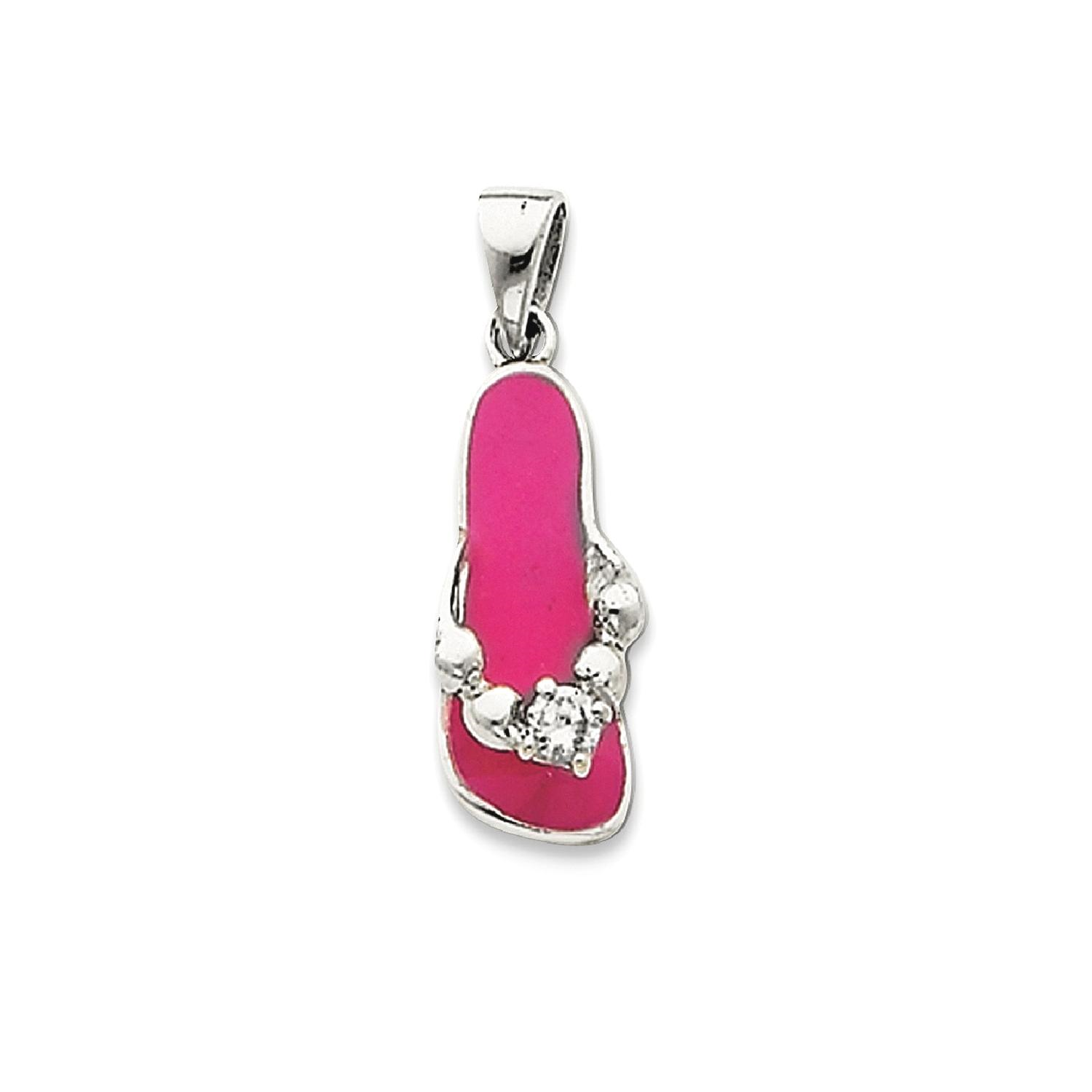 IceCarats 925 Sterling Silver Enameled Pink Flip Flop Cubic Zirconia Cz Pendant Charm Necklace Sea Shore Sal