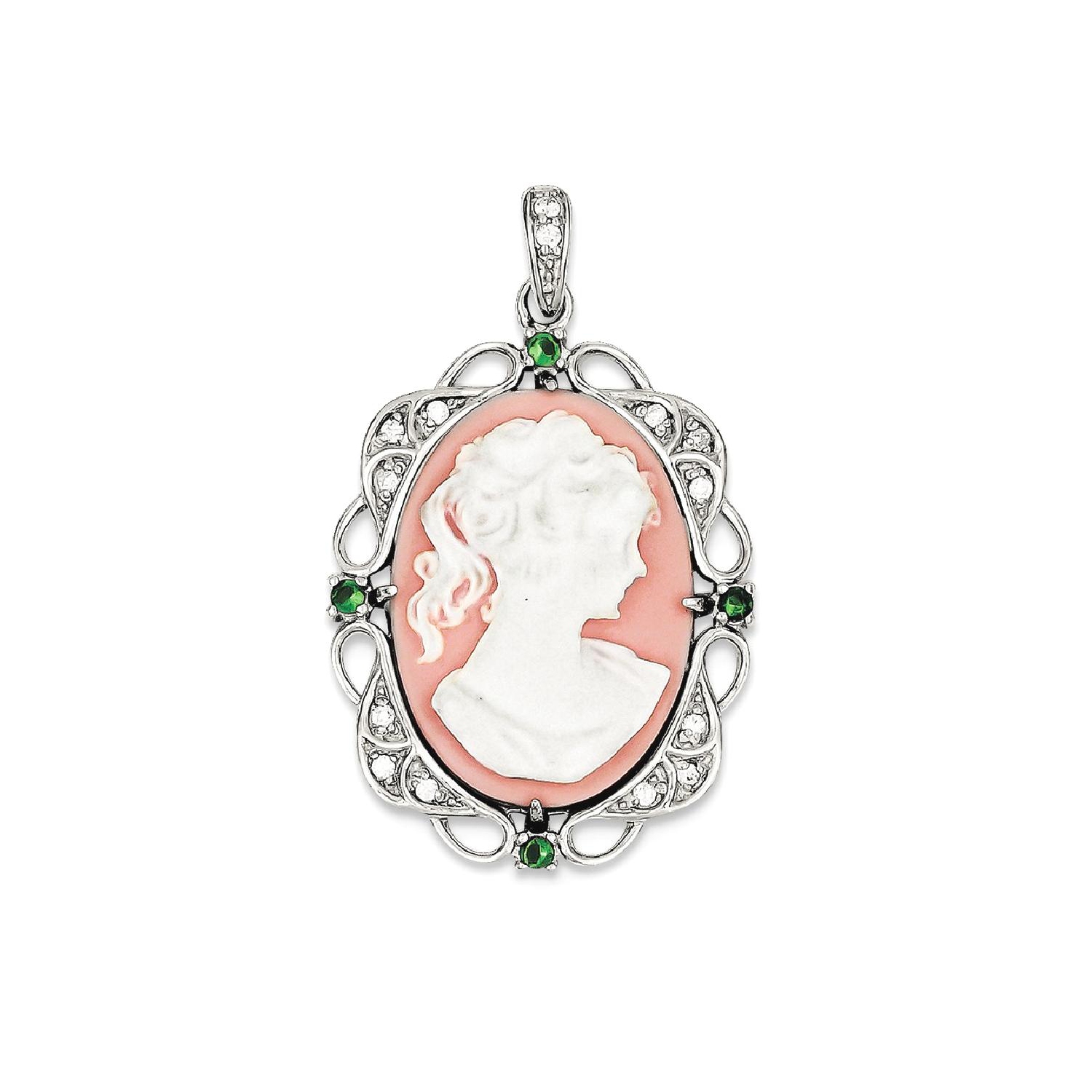 IceCarats 925 Sterling Silver Clear Green Cubic Zirconia Cz Plastic Cameo Pendant Charm Necklace