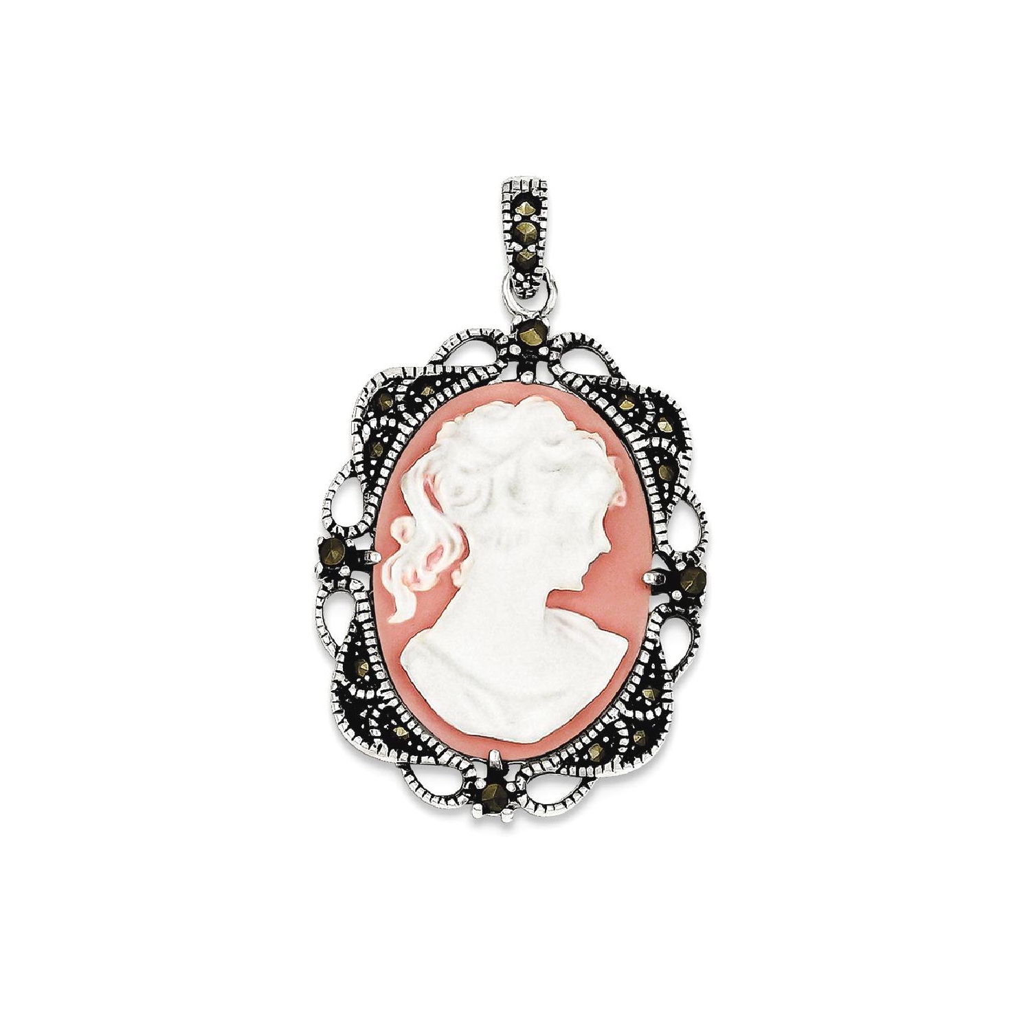 IceCarats 925 Sterling Silver Marcasite Plastic Cameo Pendant Charm Necklace
