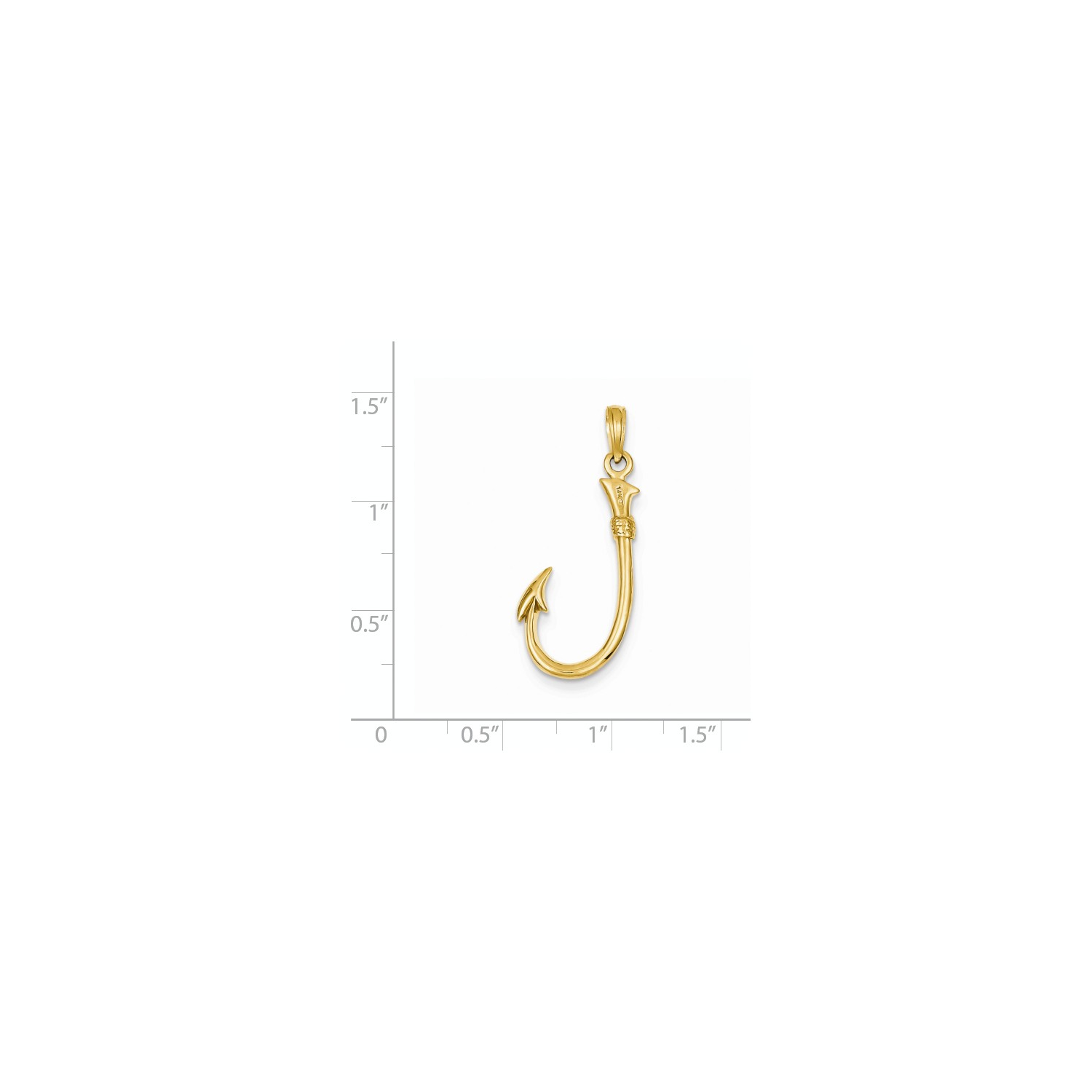 14k Yellow Gold 3-D Fishing Hook Pendant Charm 