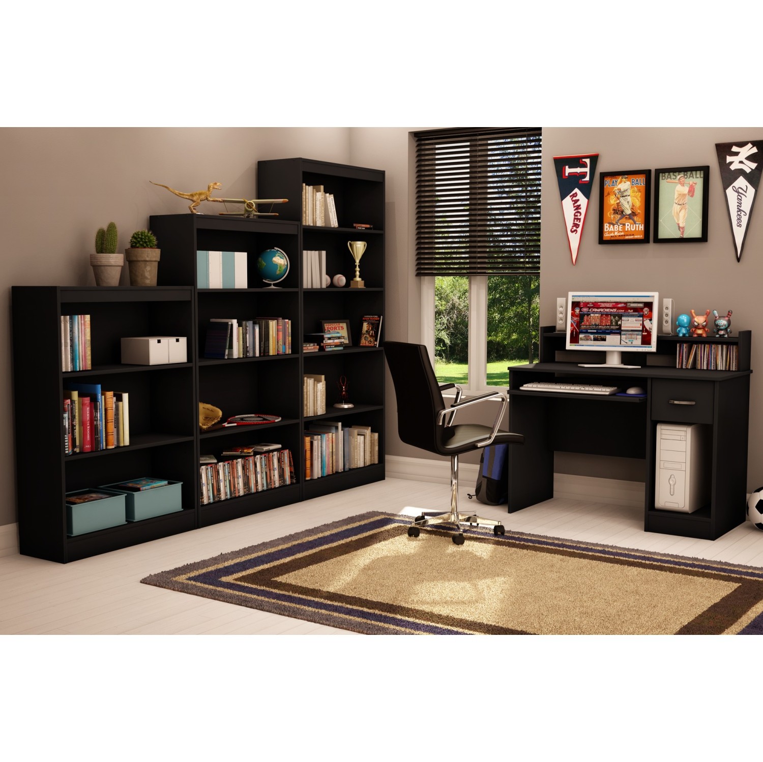 South Shore Axess 5-Shelf Bookcase, Pure Black