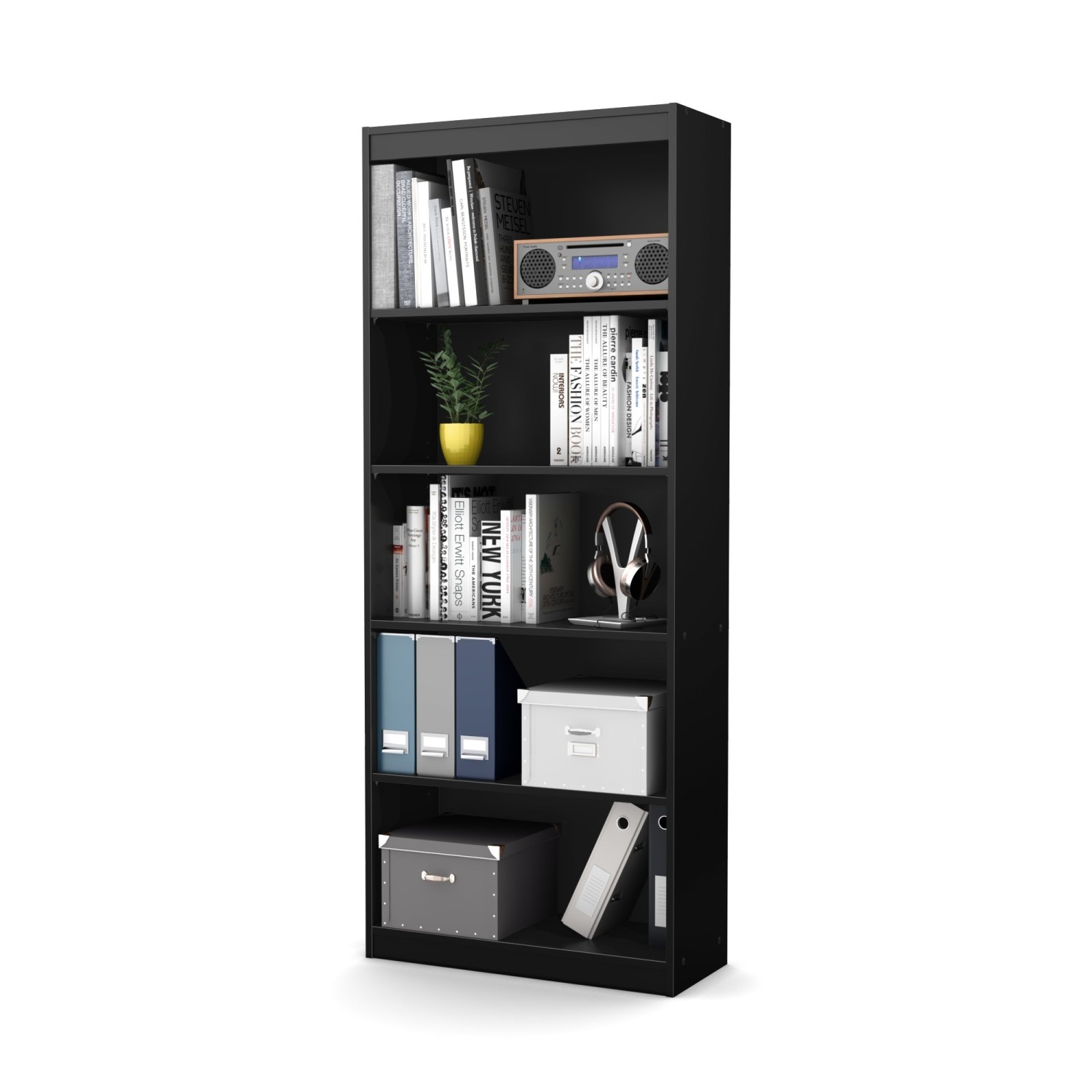South Shore Axess 5-Shelf Bookcase, Pure Black