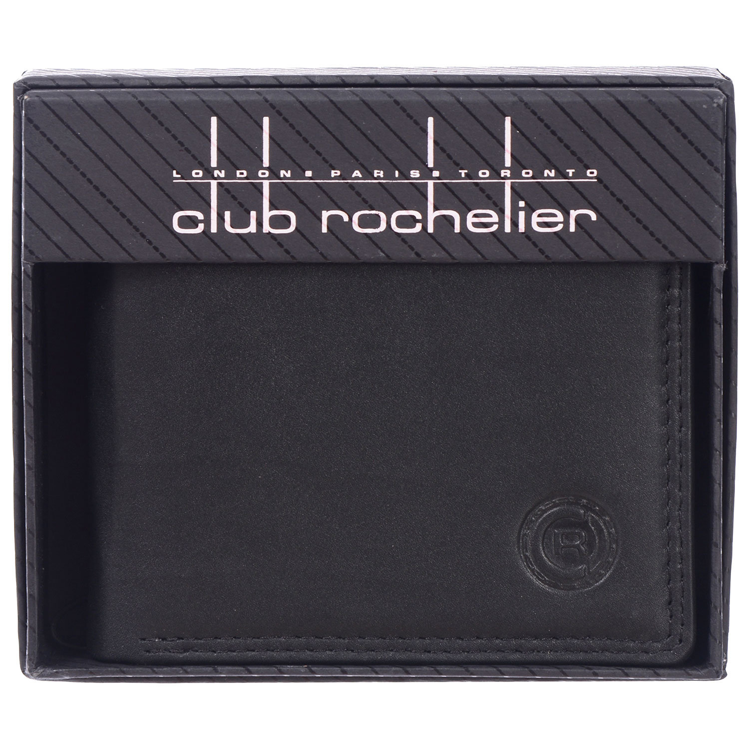 Portefeuille à deux compartiments en cuir traditionnel de Club Rochelier - Noir