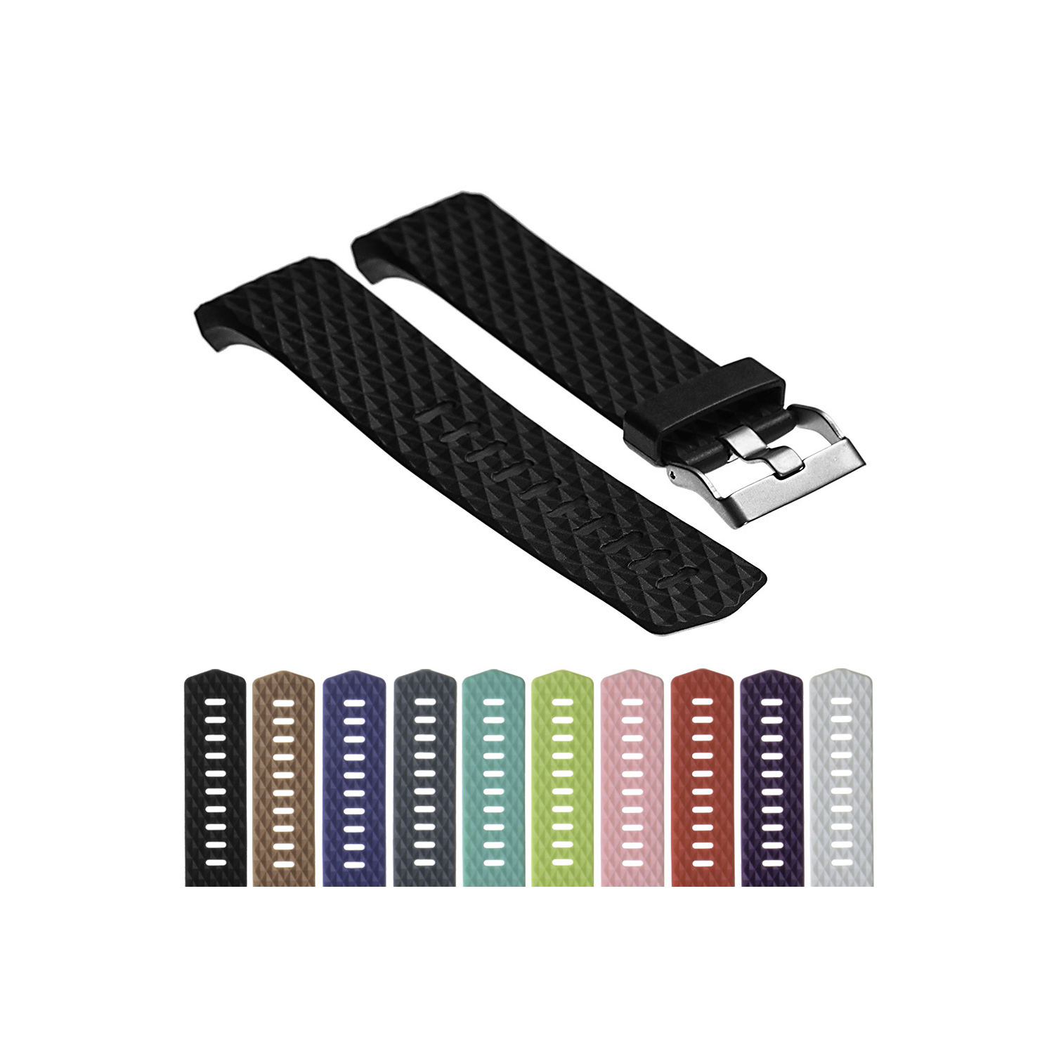 Large Fitbit Charge 2 Diamond Pattern Silicone Medium - Large Length Strap in Black