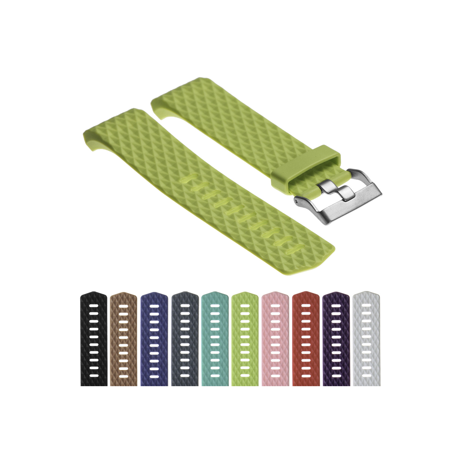 Large Fitbit Charge 2 Diamond Pattern Silicone Medium - Large Length Strap in Lime Green