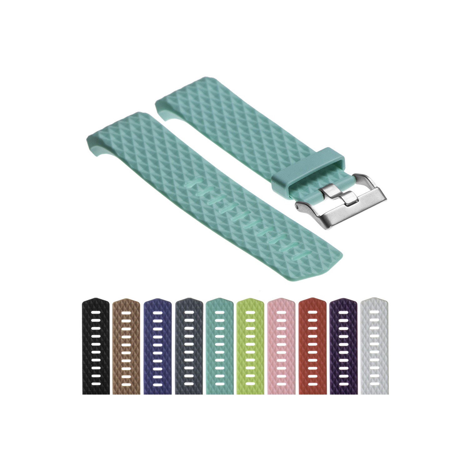 Large Fitbit Charge 2 Diamond Pattern Silicone Short - Medium Length Strap in Mint Green
