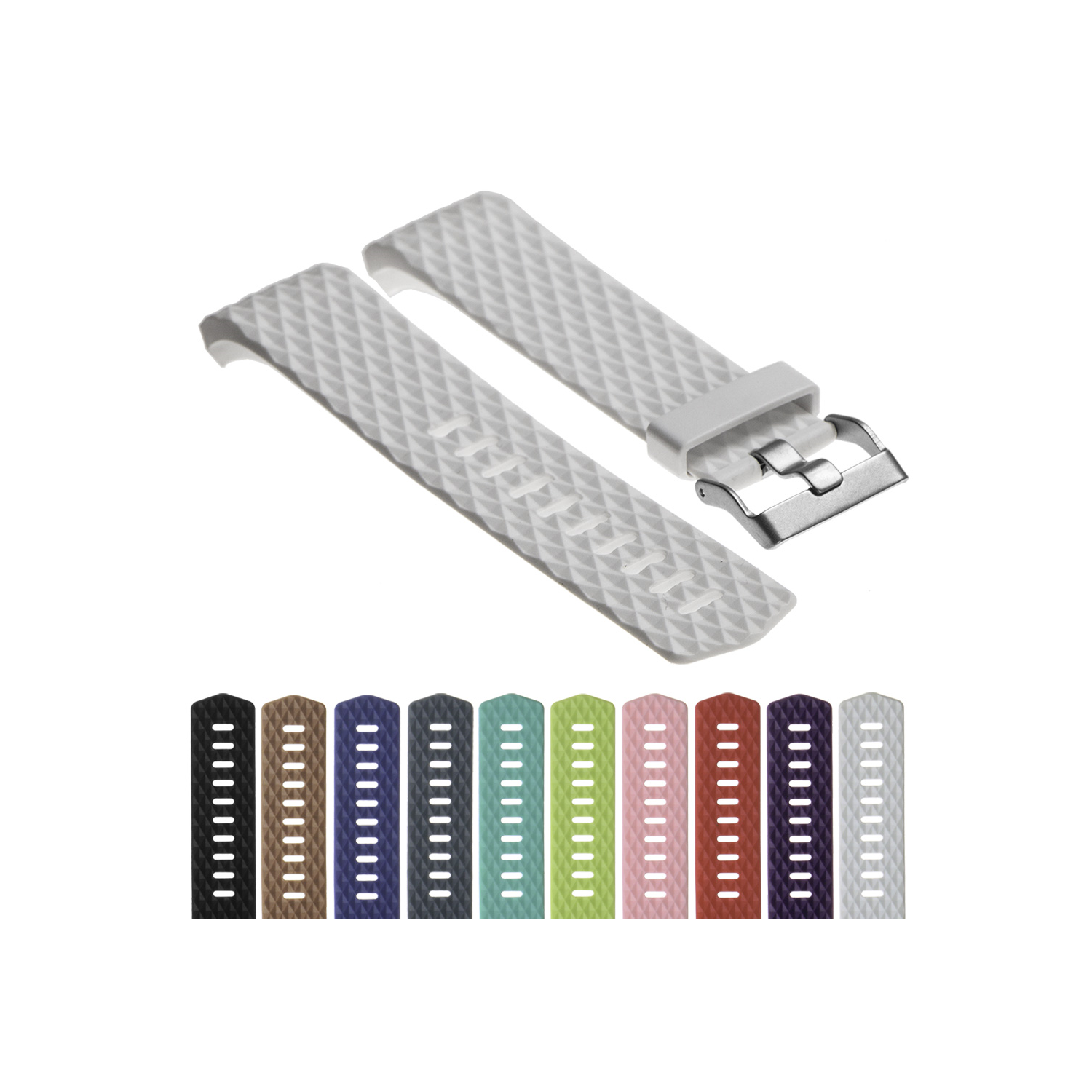 Large Fitbit Charge 2 Diamond Pattern Silicone Medium - Large Length Strap in White