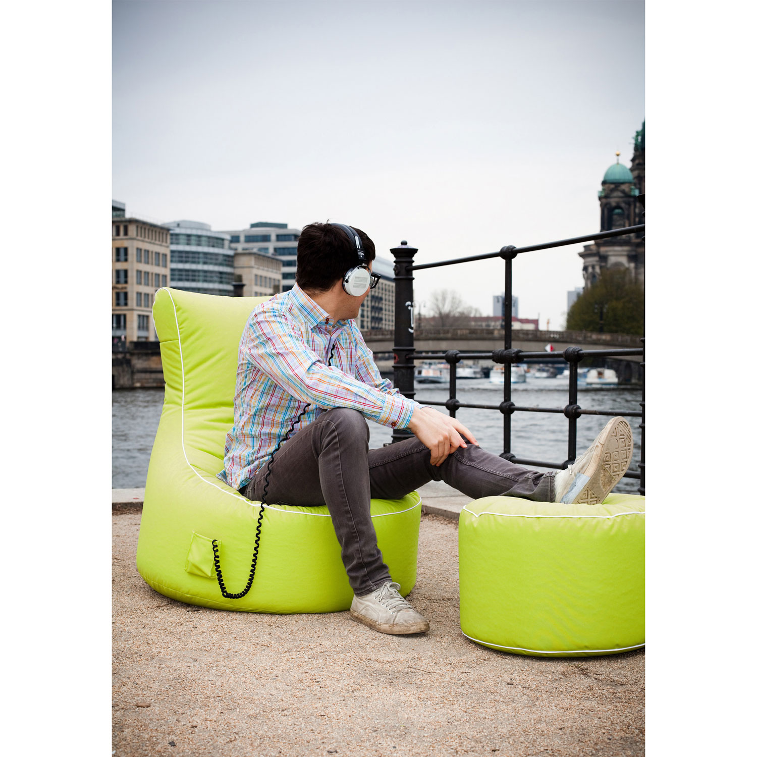 Dotcom Brava Contemporary Polyester Pouf - Lime Green